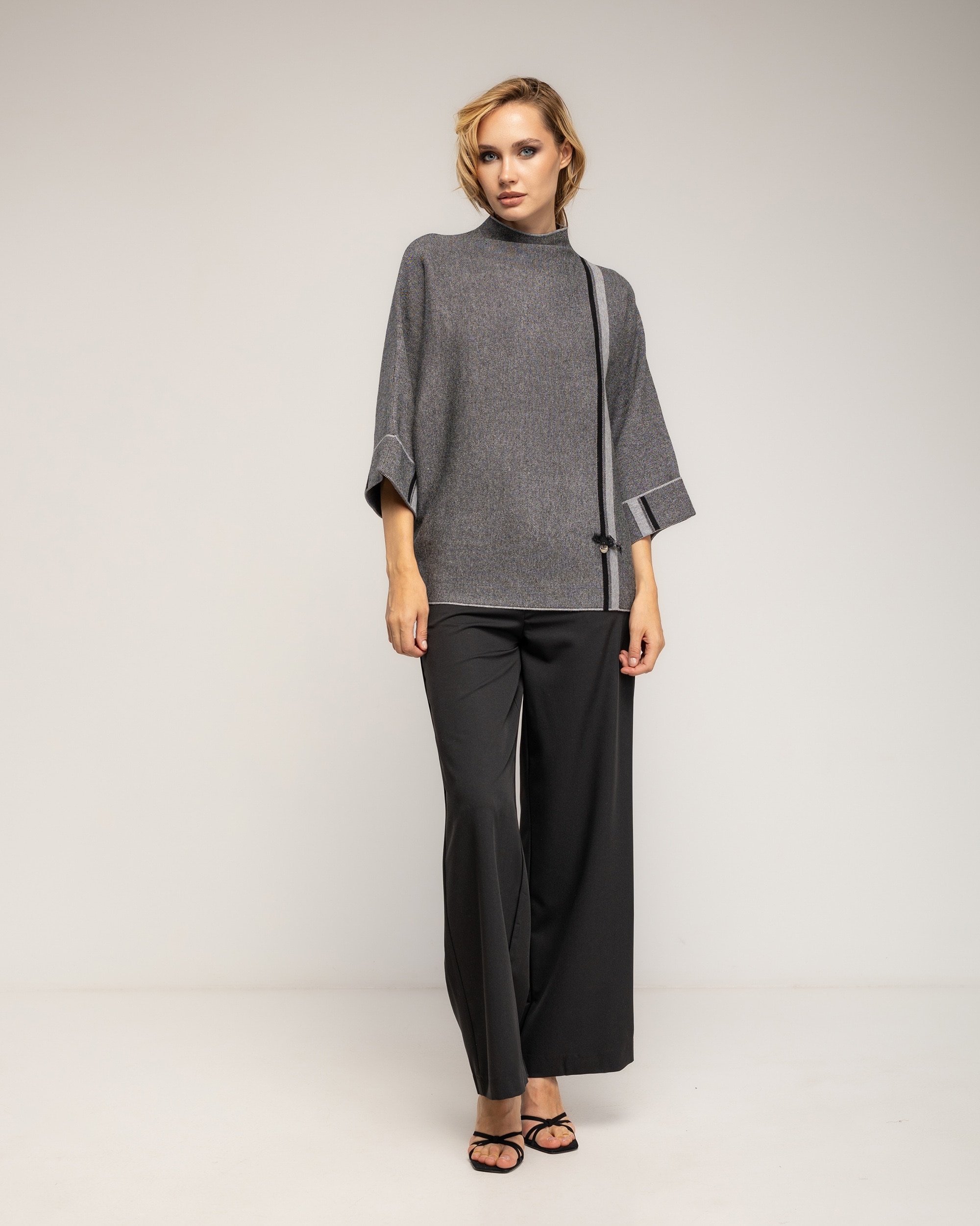 Jersey de mujer de punto jaspeado y raya lateral - Tantra - Gris Gris-4