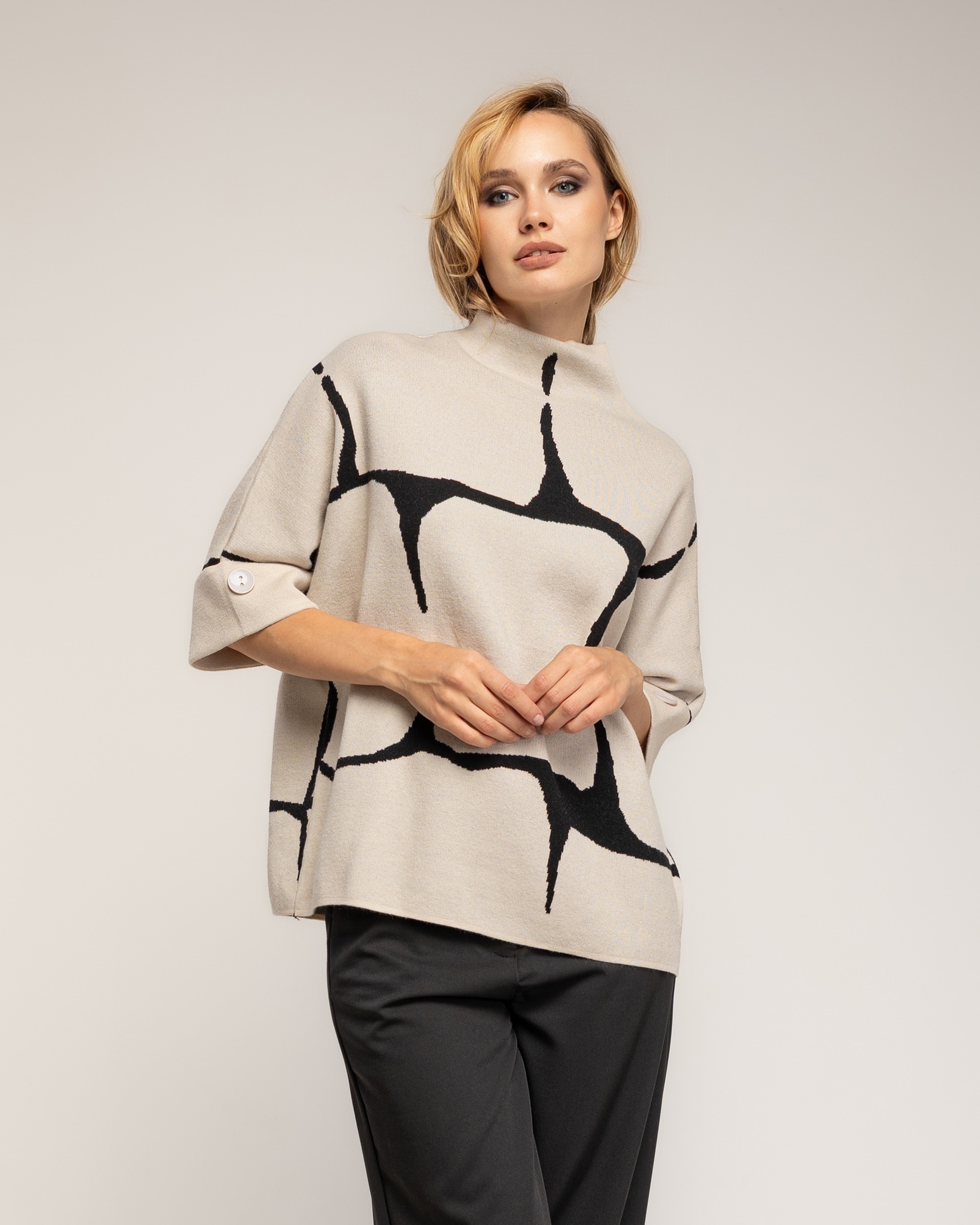 Jersey de mujer de punto con estampado geometrico - Tantra - Beige Beige-1