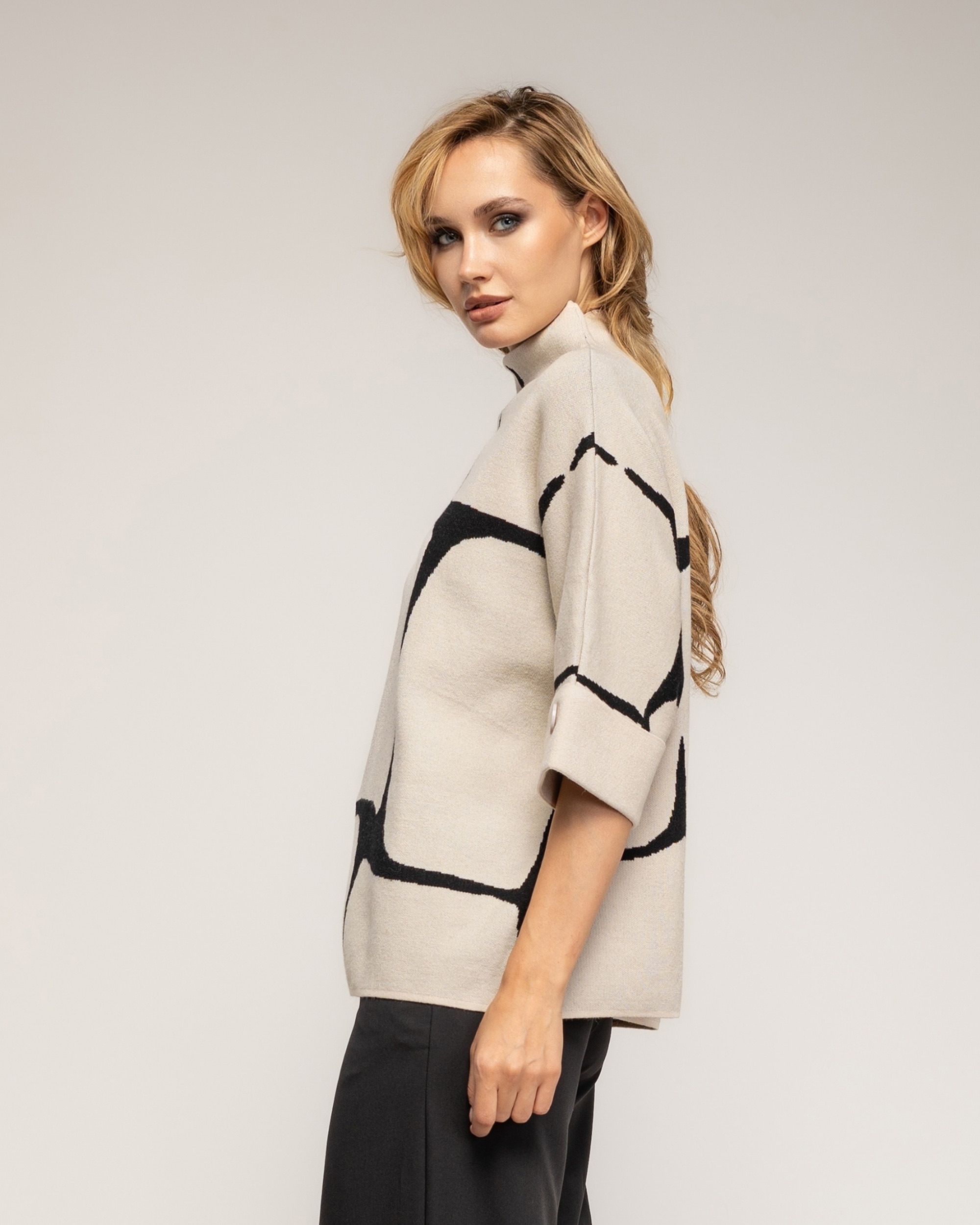 Jersey de mujer de punto con estampado geometrico - Tantra - Beige Beige-3