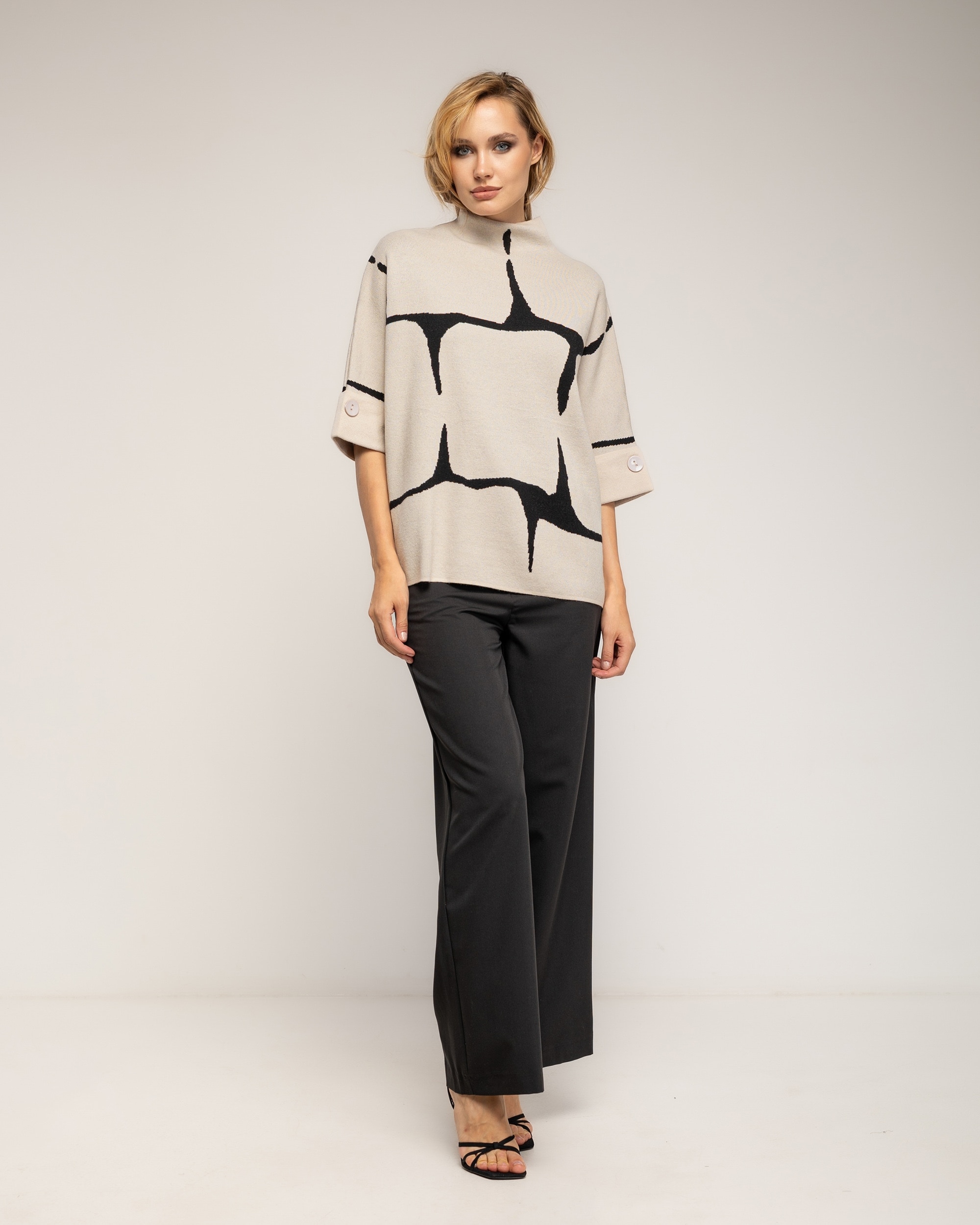 Jersey de mujer de punto con estampado geometrico - Tantra - Beige Beige-4