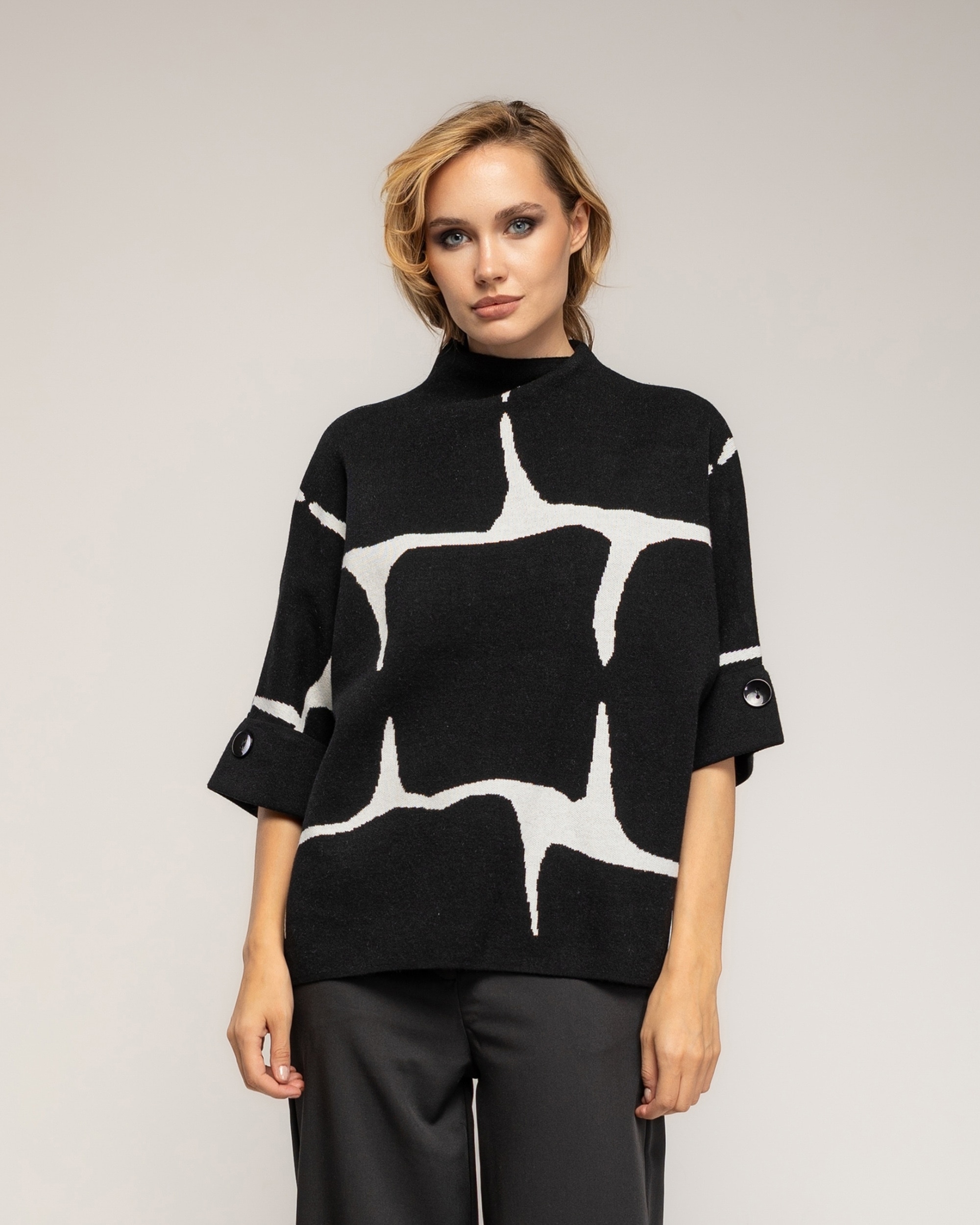 Jersey de mujer de punto con estampado geometrico - Tantra - Negro Negro-1