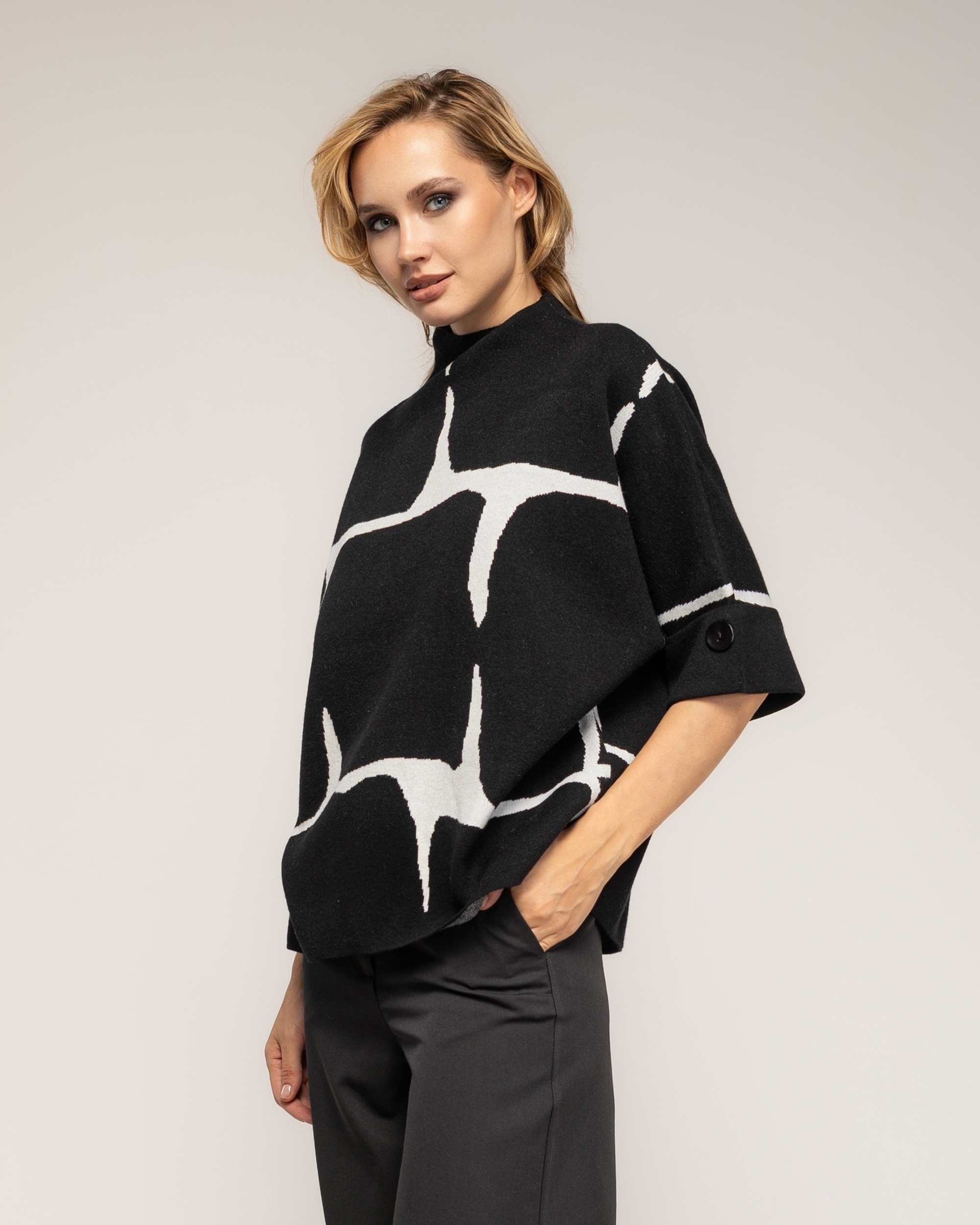 Jersey de mujer de punto con estampado geometrico - Tantra - Negro Negro-3