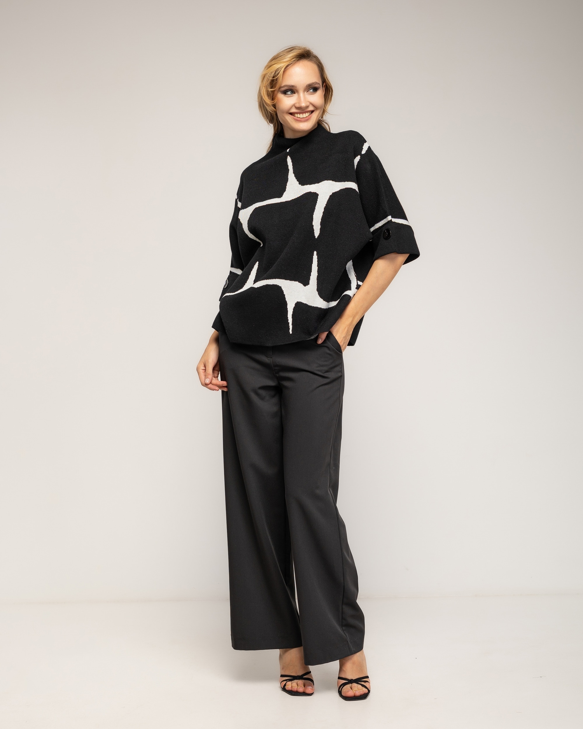 Jersey de mujer de punto con estampado geometrico - Tantra - Negro Negro-4