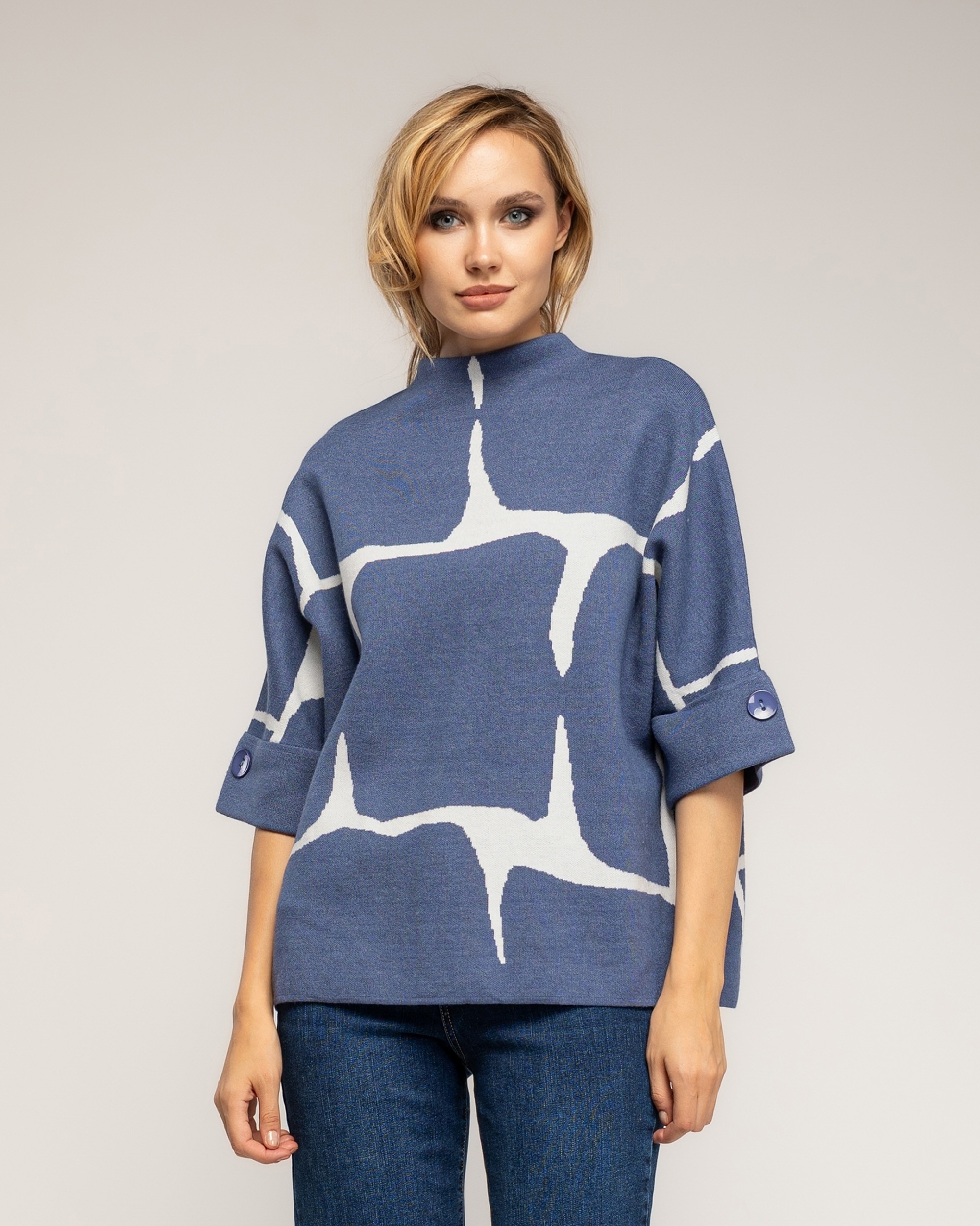 Jersey de mujer de punto con estampado geometrico - Tantra - Azul Azul-1