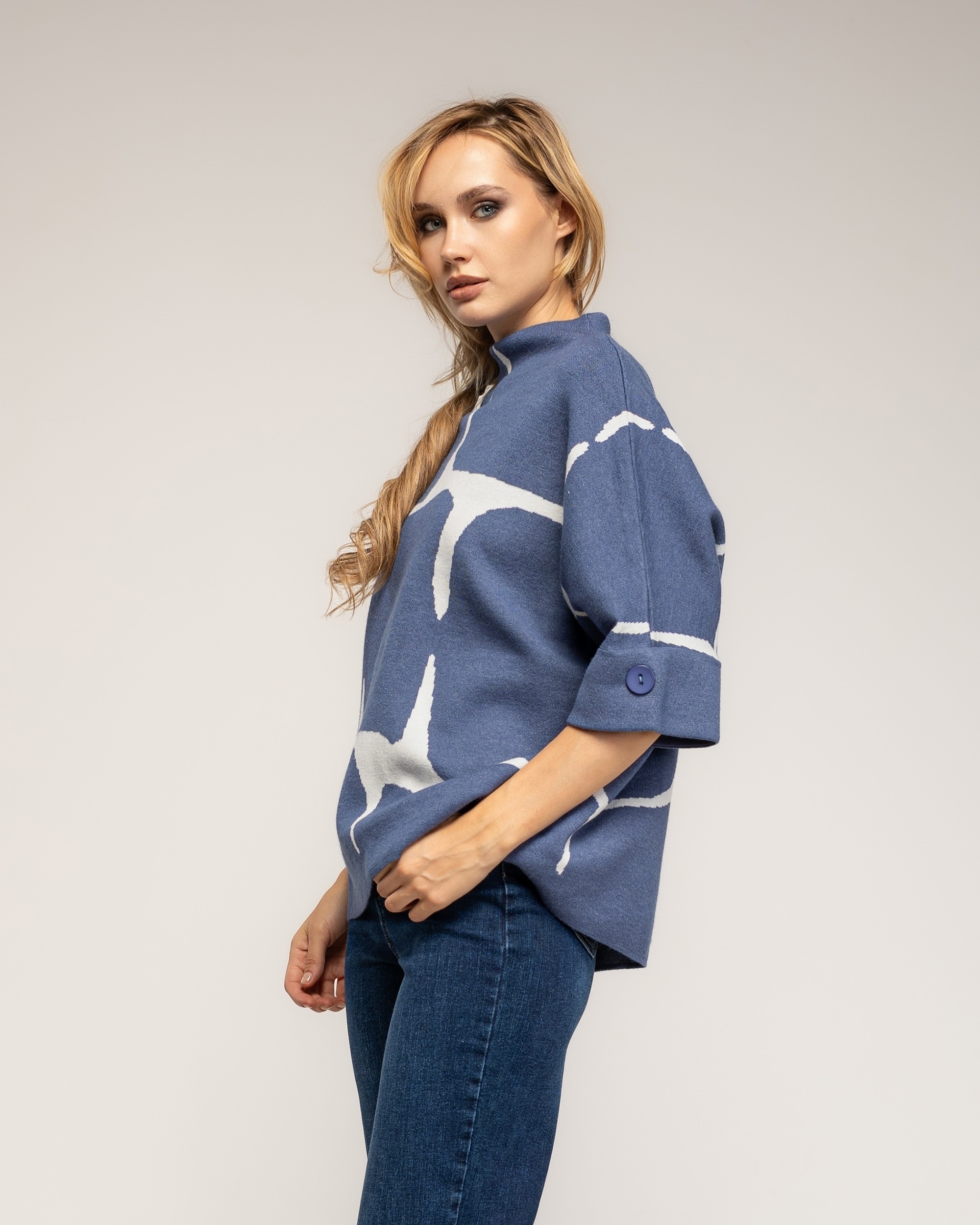 Jersey de mujer de punto con estampado geometrico - Tantra - Azul Azul-3