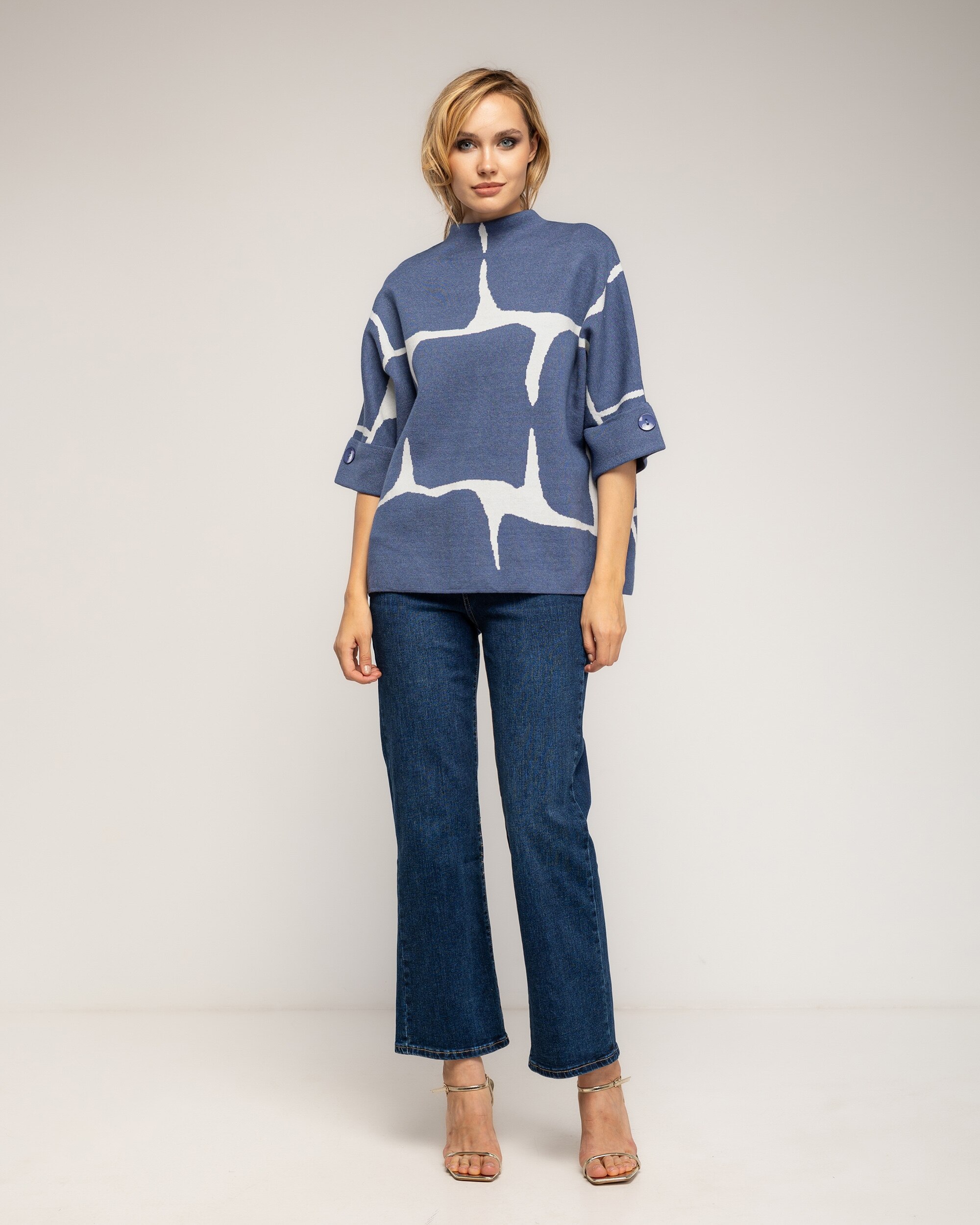 Jersey de mujer de punto con estampado geometrico - Tantra - Azul Azul-4