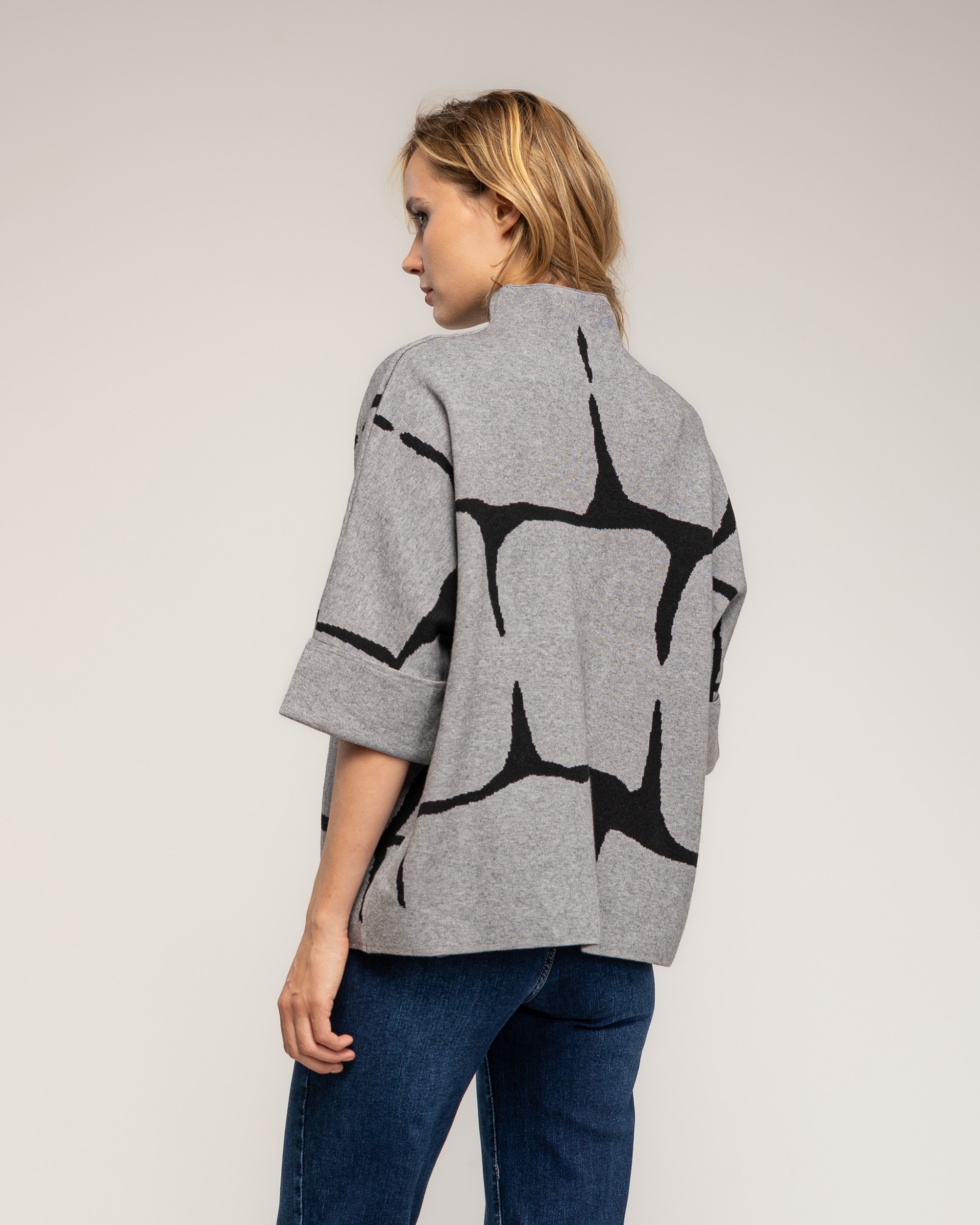 Jersey de mujer de punto con estampado geometrico - Tantra - Gris Gris-2