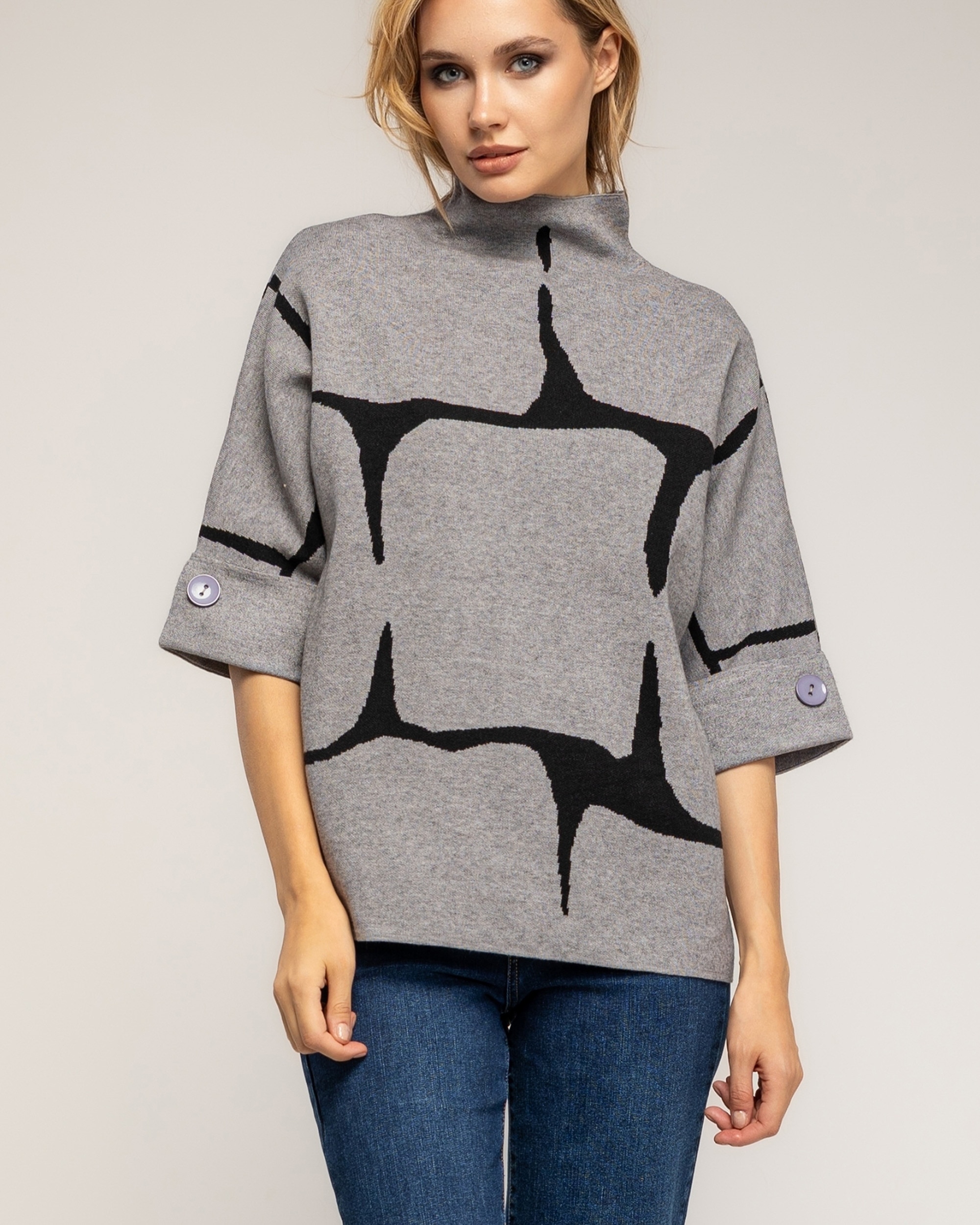 Jersey de mujer de punto con estampado geometrico - Tantra - Gris Gris-3