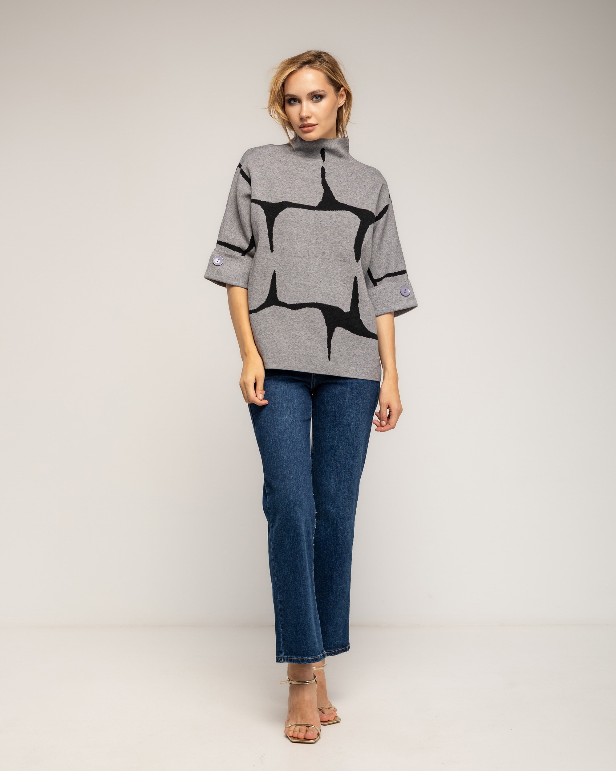 Jersey de mujer de punto con estampado geometrico - Tantra - Gris Gris-4