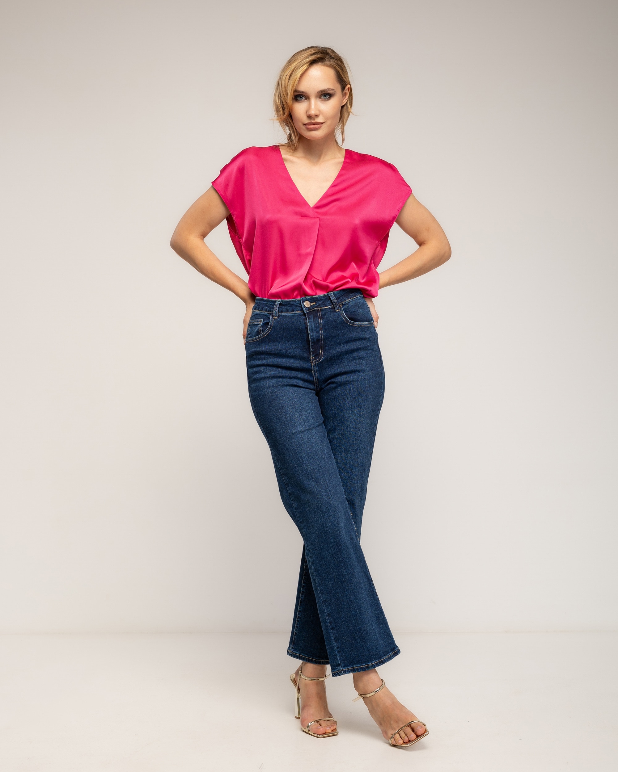 Top de mujer de raso con cuello pico - Tantra - Fucsia Fucsia-4