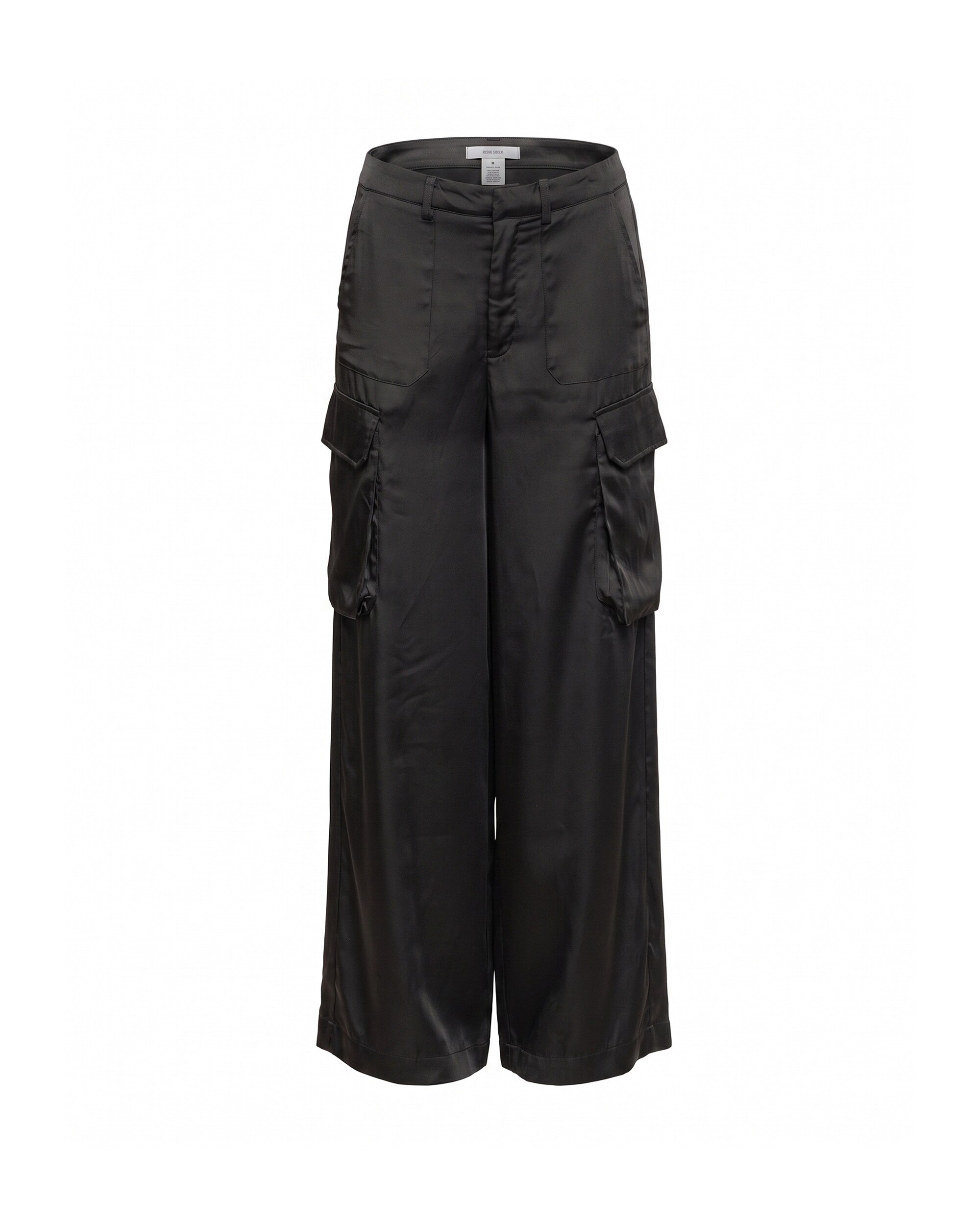 Pantalon de mujer de raso con bolsillos tipo cargo y frontales - Tantra - Negro Negro-5