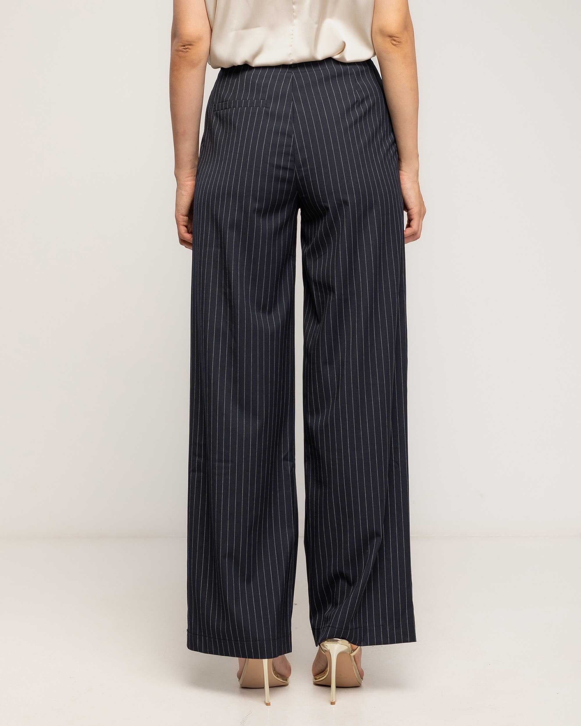 Pantalón de mujer de vestir con lino con raya diplomatica - Tantra - Azul marino Azul marino-3