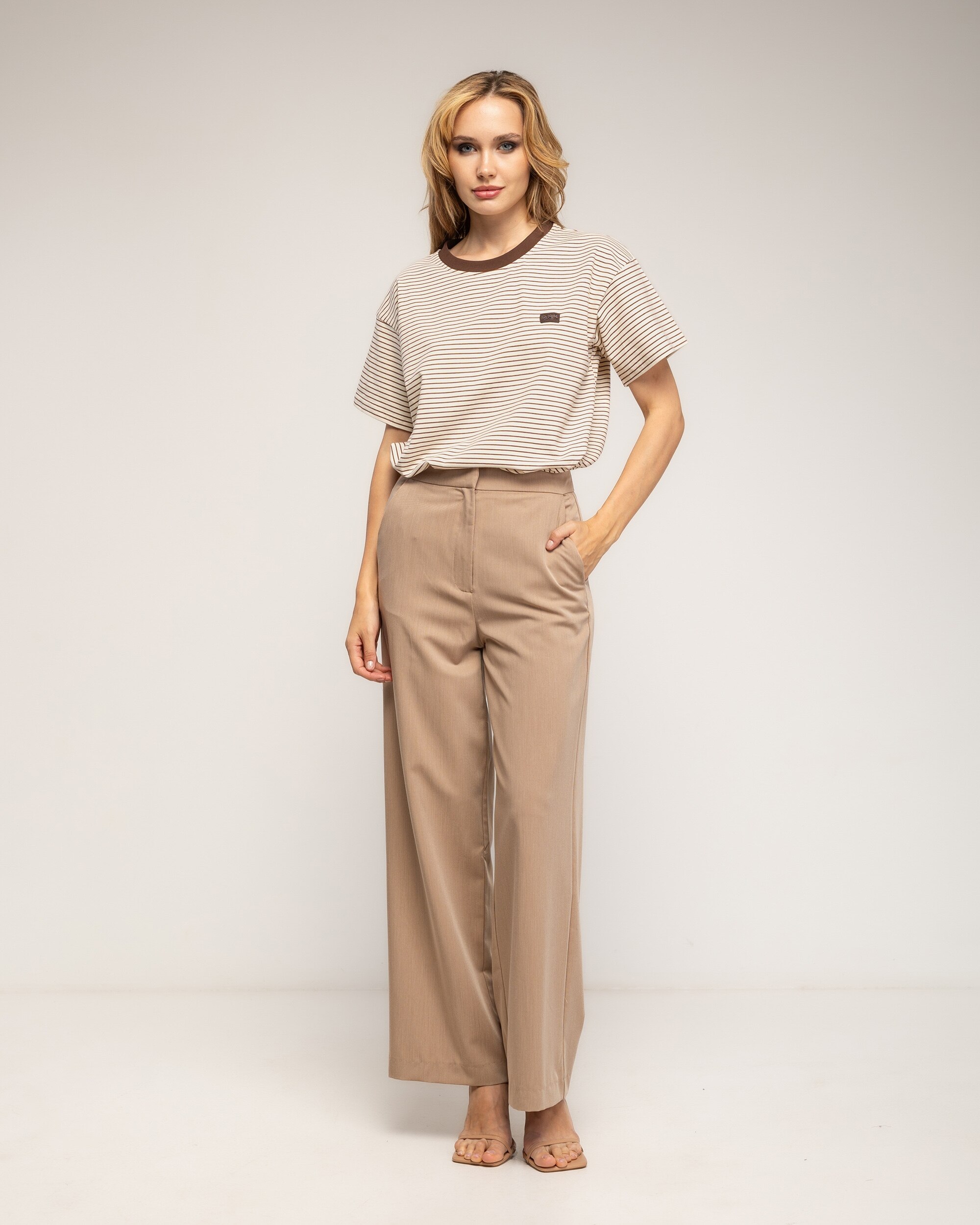 Pantalon de mujer de vestir con lino, de corte recto - Tantra - Beige Beige-4