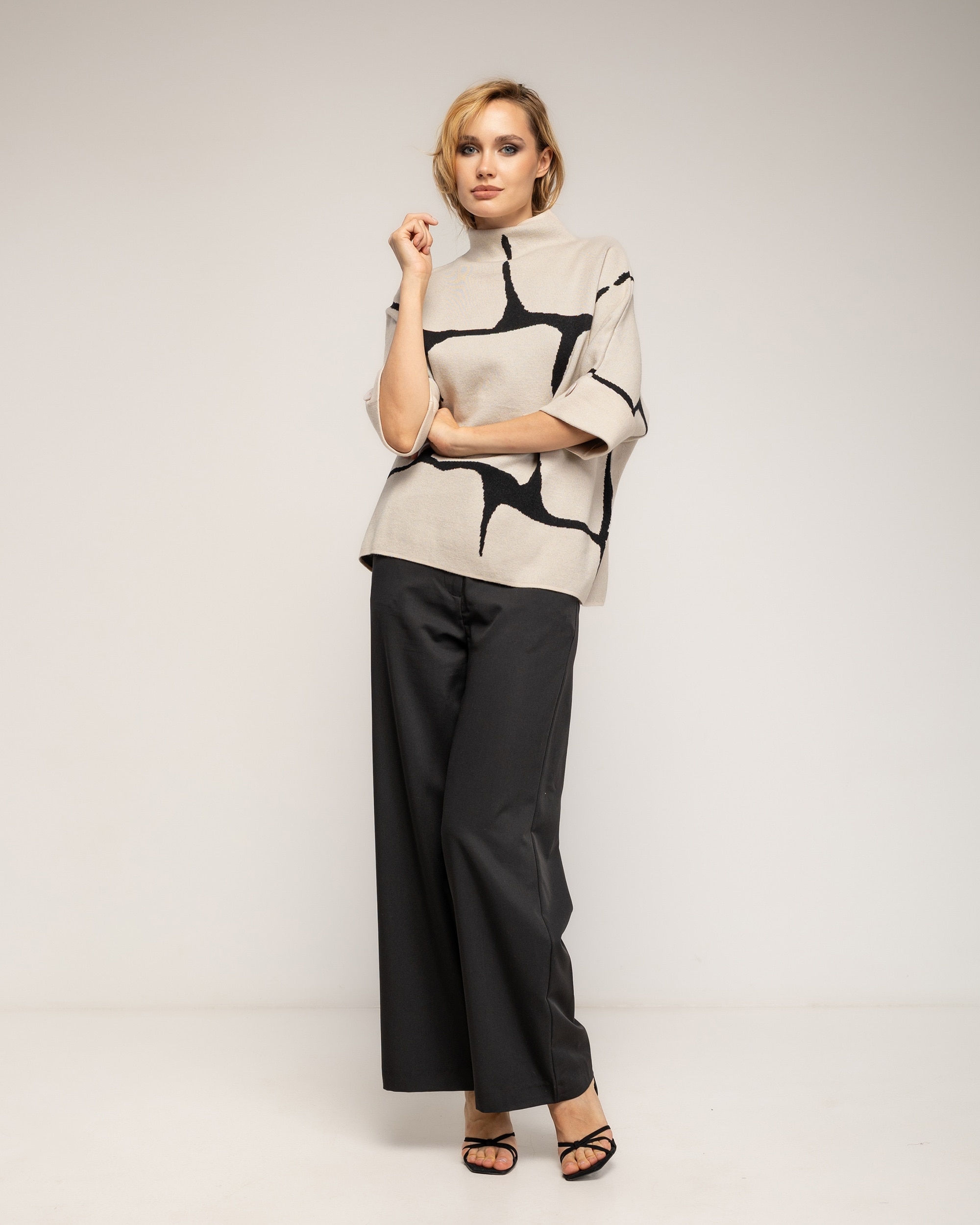 Pantalon de mujer de vestir con lino, de corte recto - Tantra - Negro Negro-1