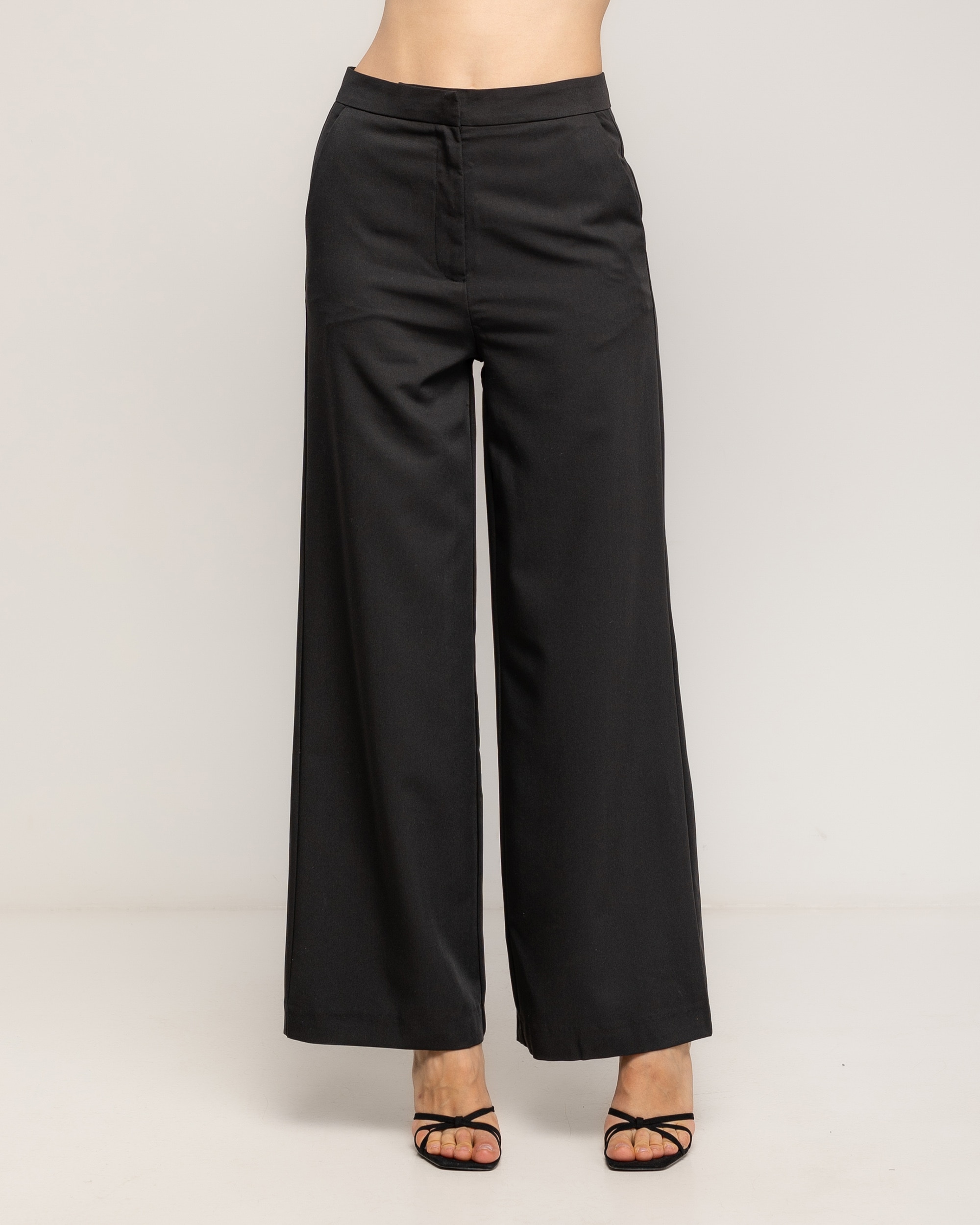 Pantalon de mujer de vestir con lino, de corte recto - Tantra - Negro Negro-2