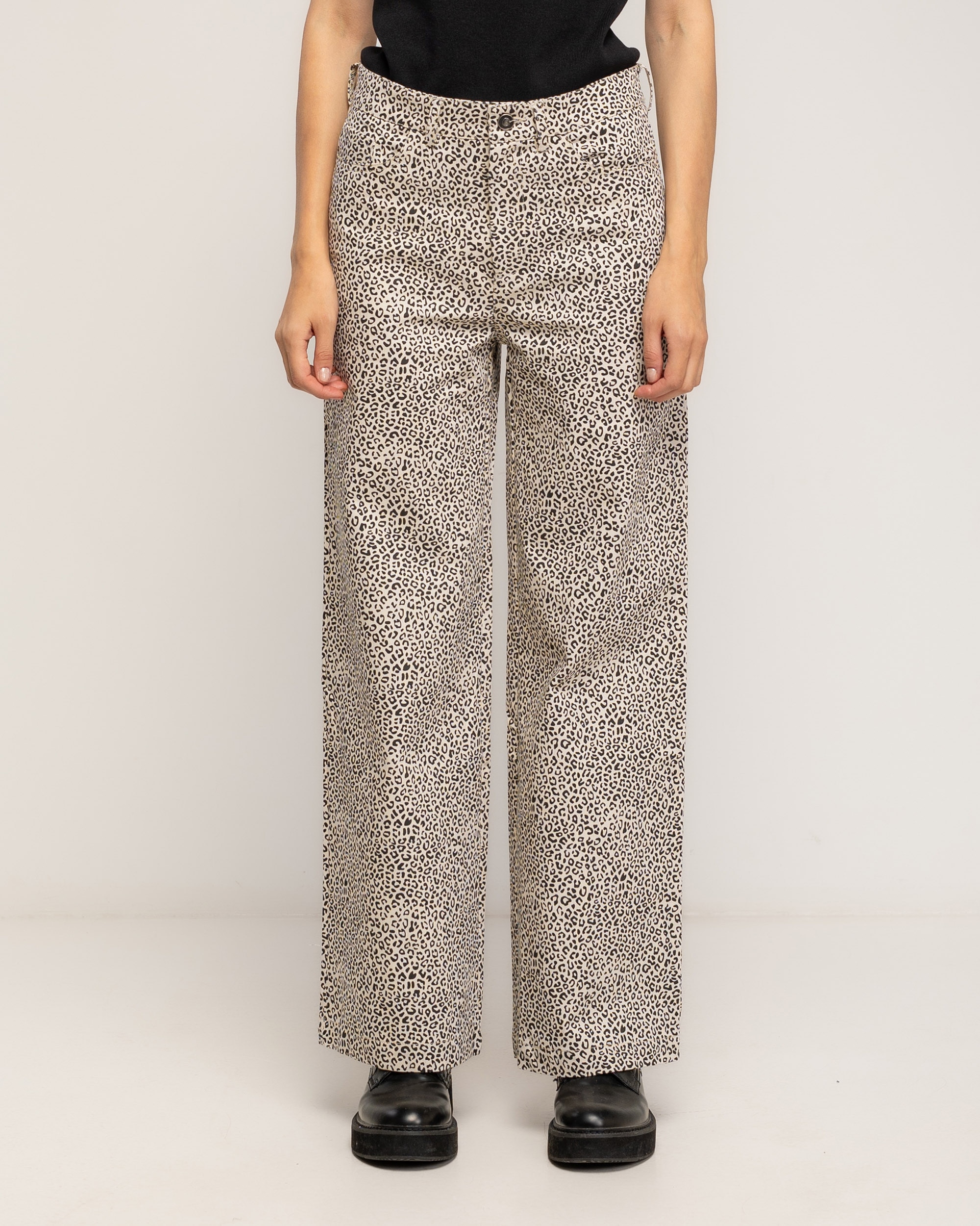 Pantalon de mujer de algodón de animal print tipo denim - Tantra - Negro Negro-2