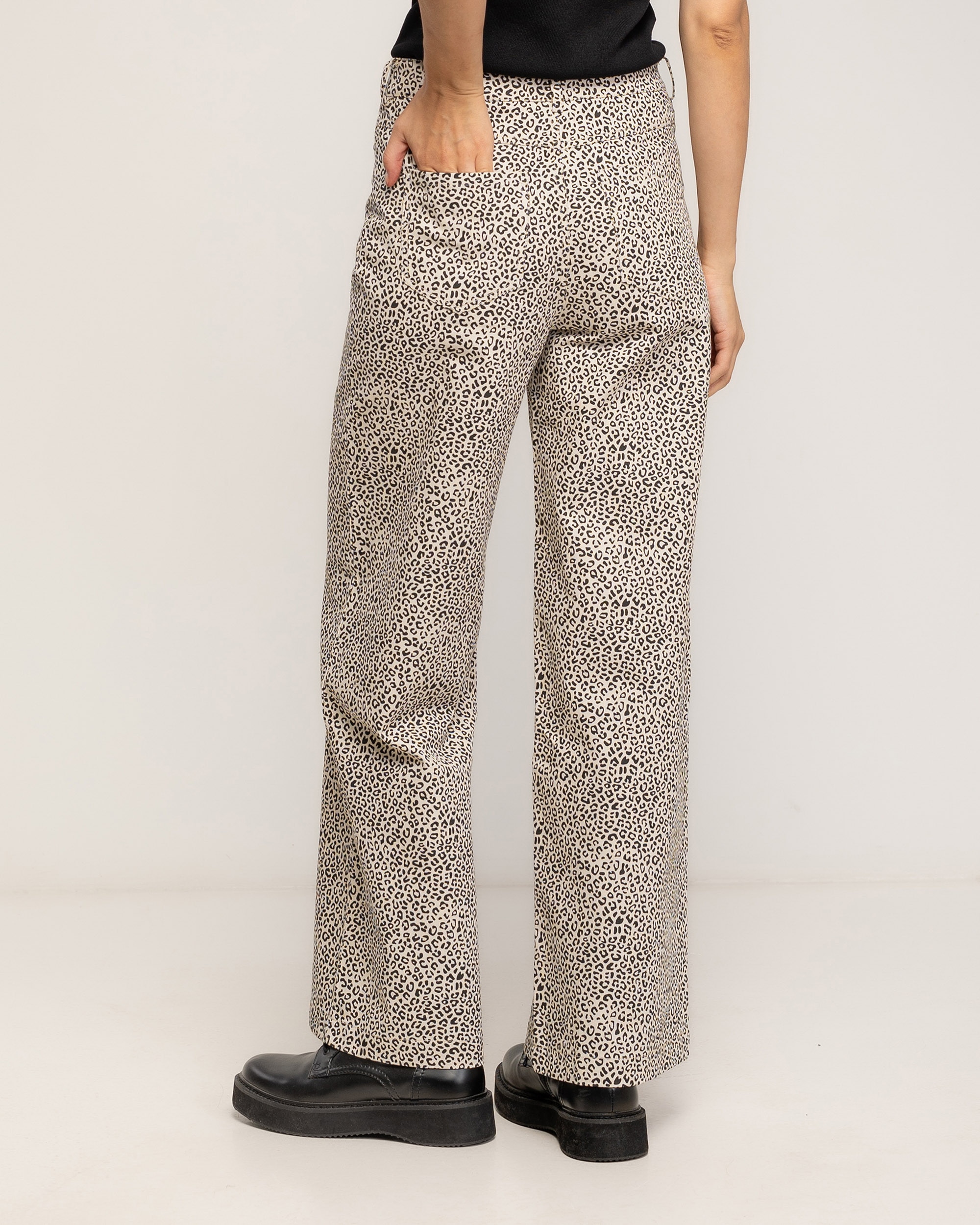 Pantalon de mujer de algodón de animal print tipo denim - Tantra - Negro Negro-3
