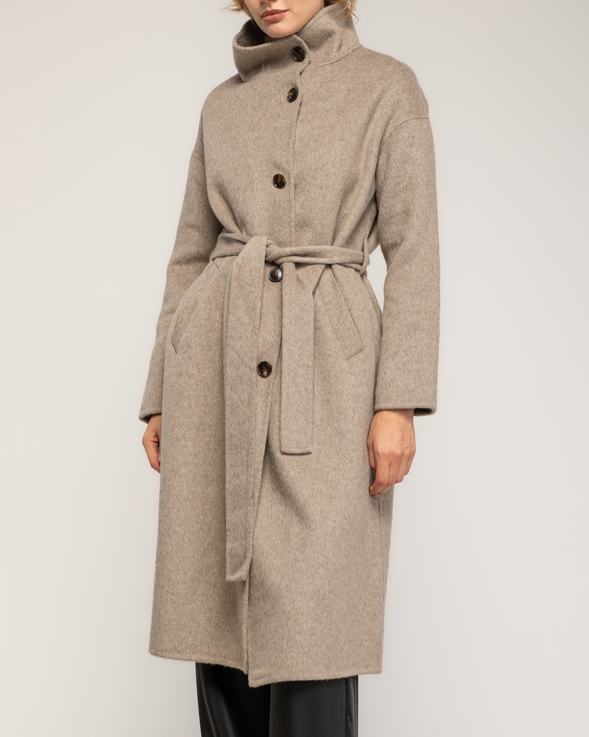 Abrigo de mujer de lana con cuello chimenea - Tantra - Beige Beige-3