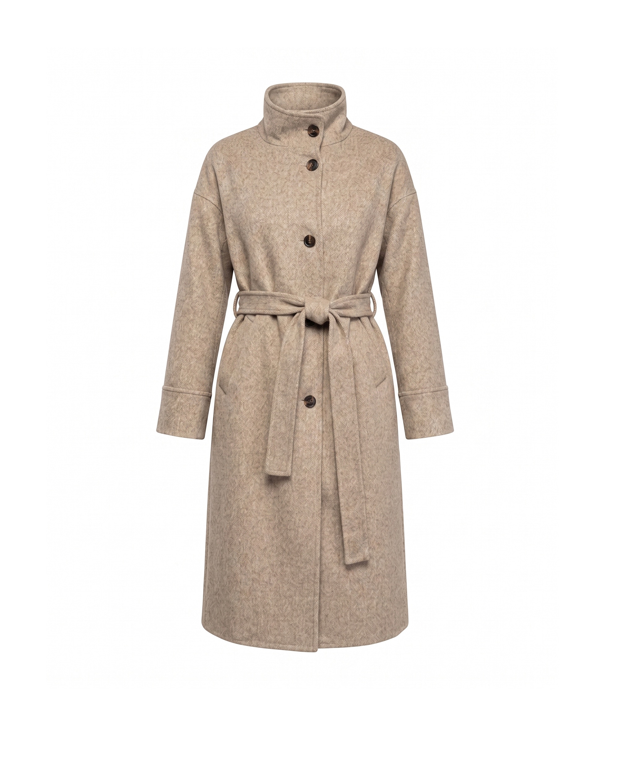 Abrigo de mujer de lana con cuello chimenea - Tantra - Beige Beige-5