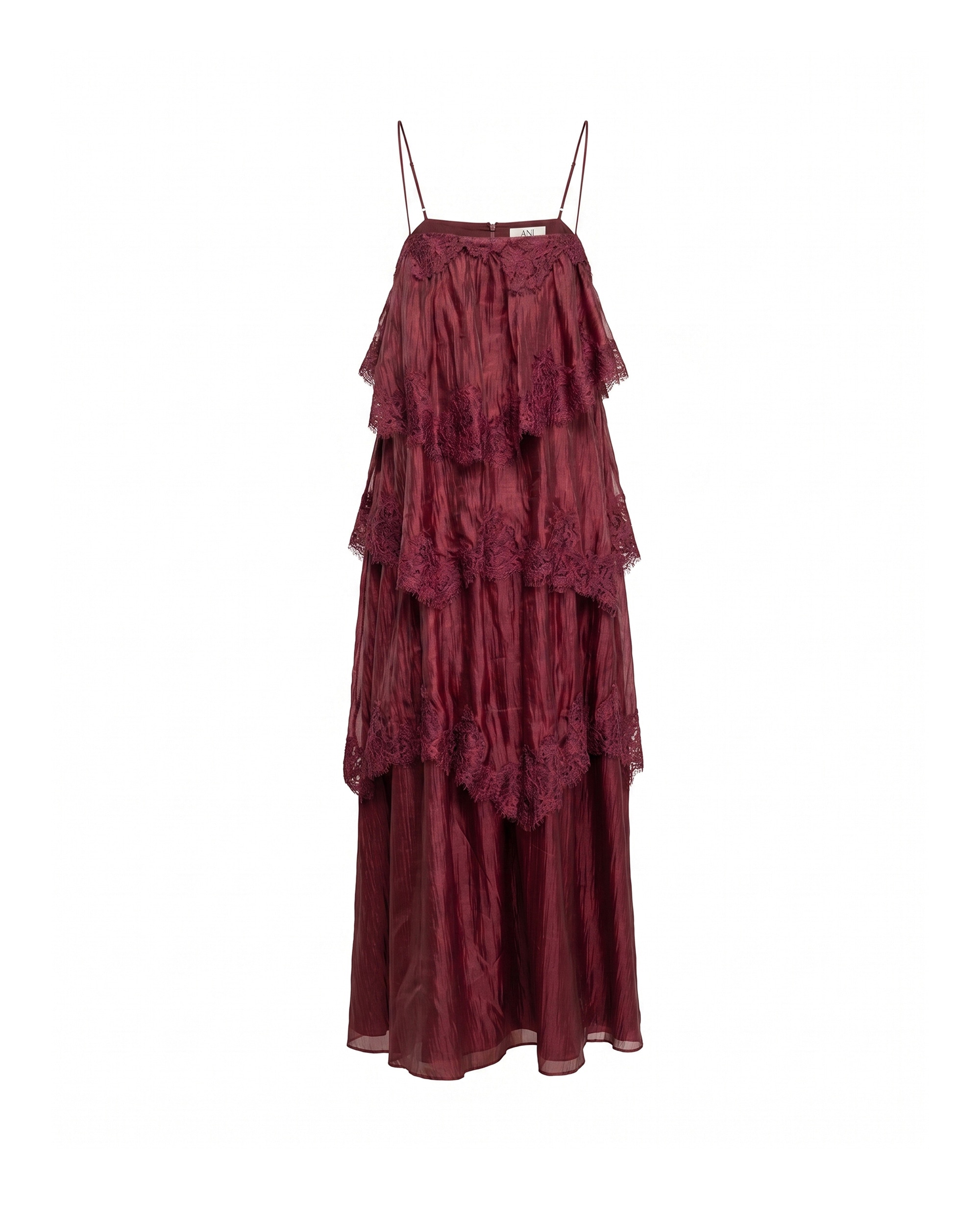 Vestido maxi de encaje y volantes con tirantes - Tantra - Burdeos Burdeos-5