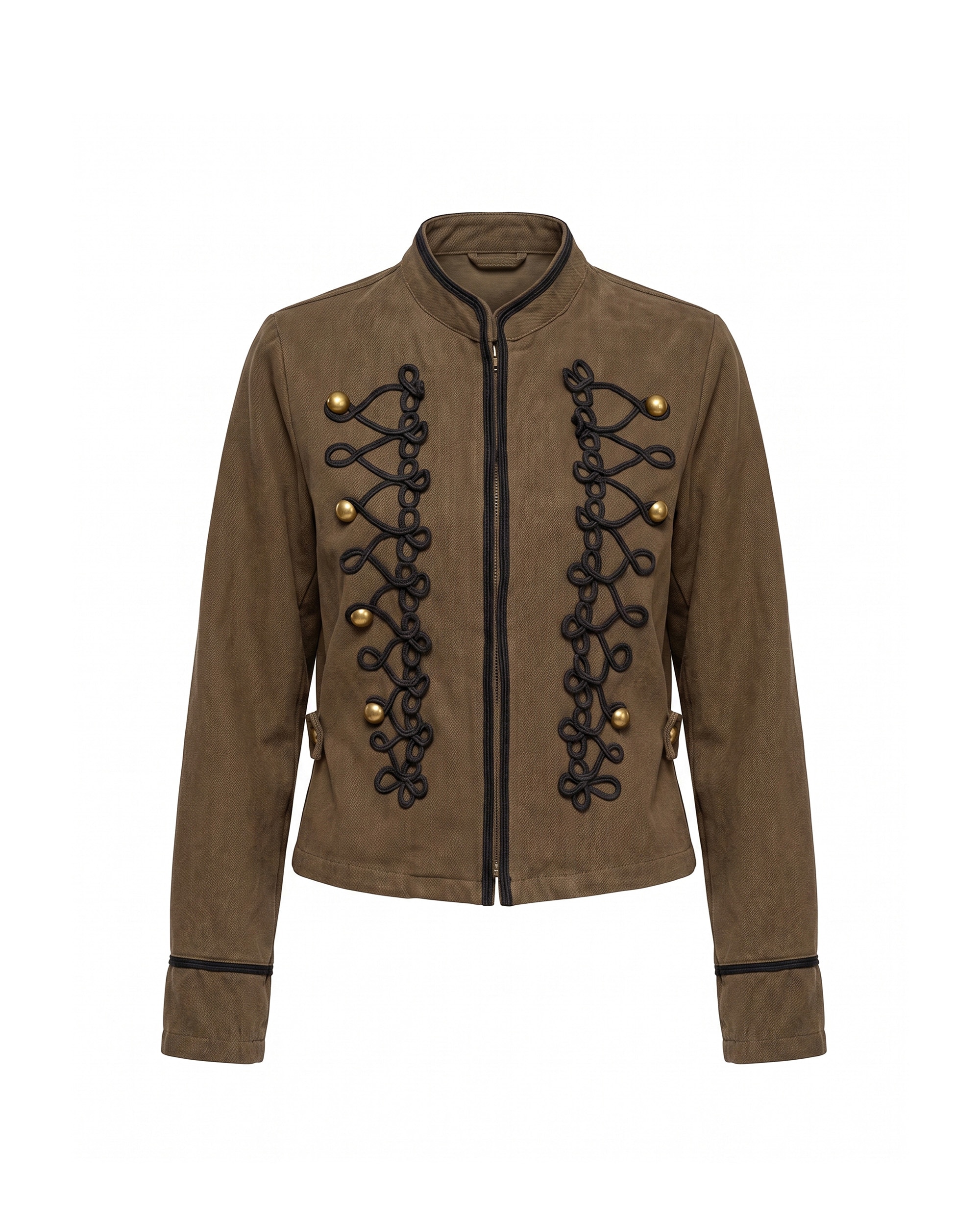 Chaqueta de mujer 100% algodón, tipo militar con detalle de cordones - Tantra - Verde militar Verde militar-5