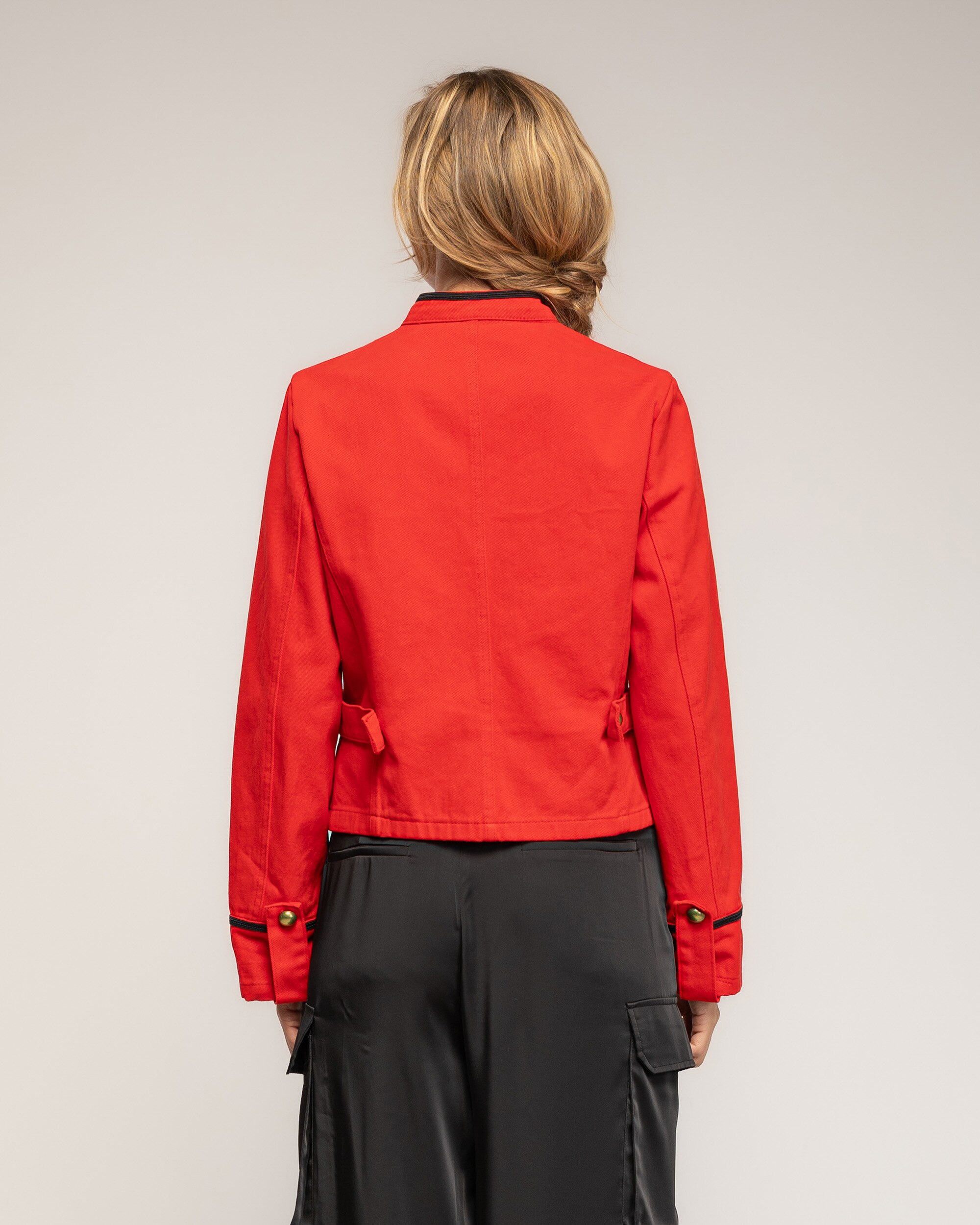 Chaqueta de mujer 100% algodón, tipo militar con detalle de cordones - Tantra - Rojo Rojo-2