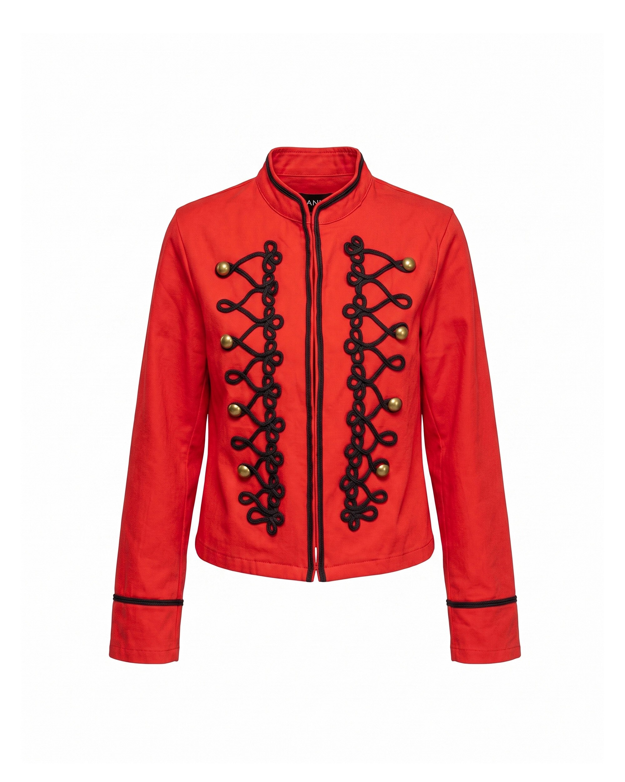 Chaqueta de mujer 100% algodón, tipo militar con detalle de cordones - Tantra - Rojo Rojo-5