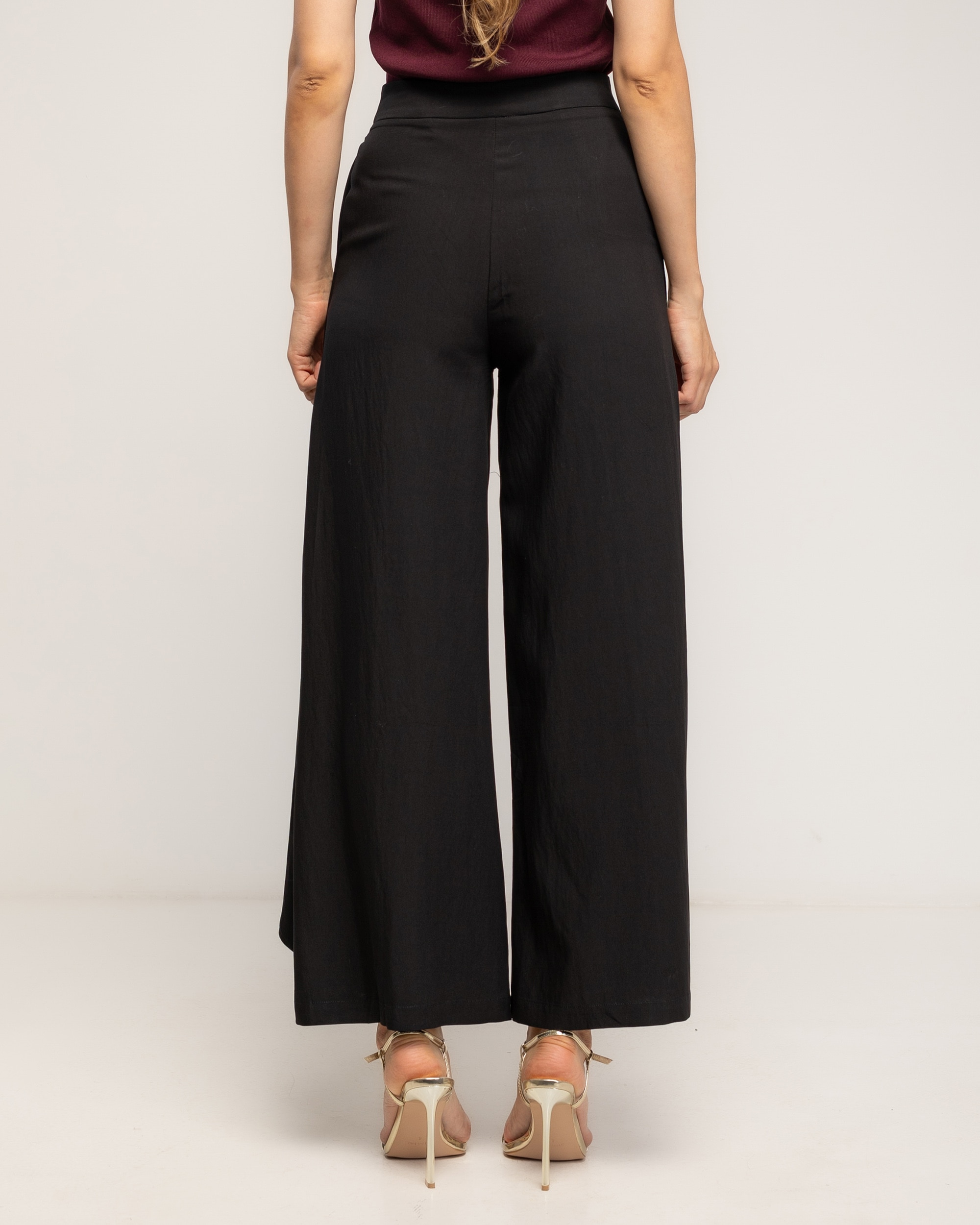Pantalon de mujer fluido con sobrecapa a los lados - Tantra - Negro Negro-3