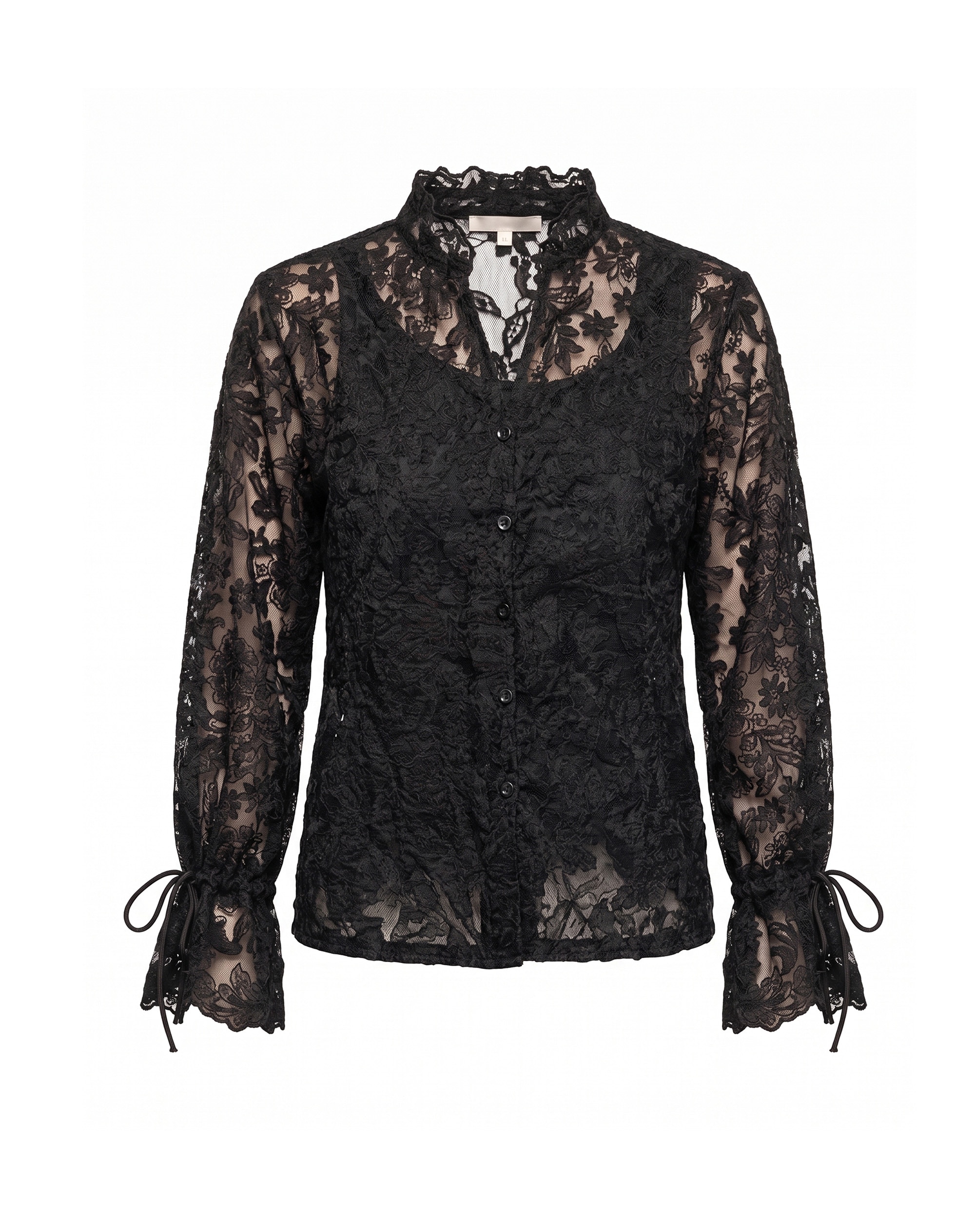 Blusa de mujer de encaje con cuello pico - Tantra - Negro Negro-5