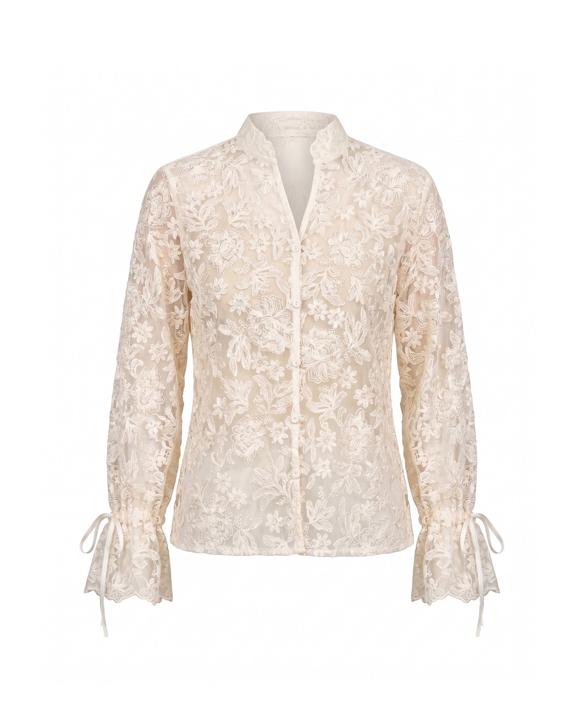 Blusa de mujer de encaje con cuello pico - Tantra - Crudo Crudo-5