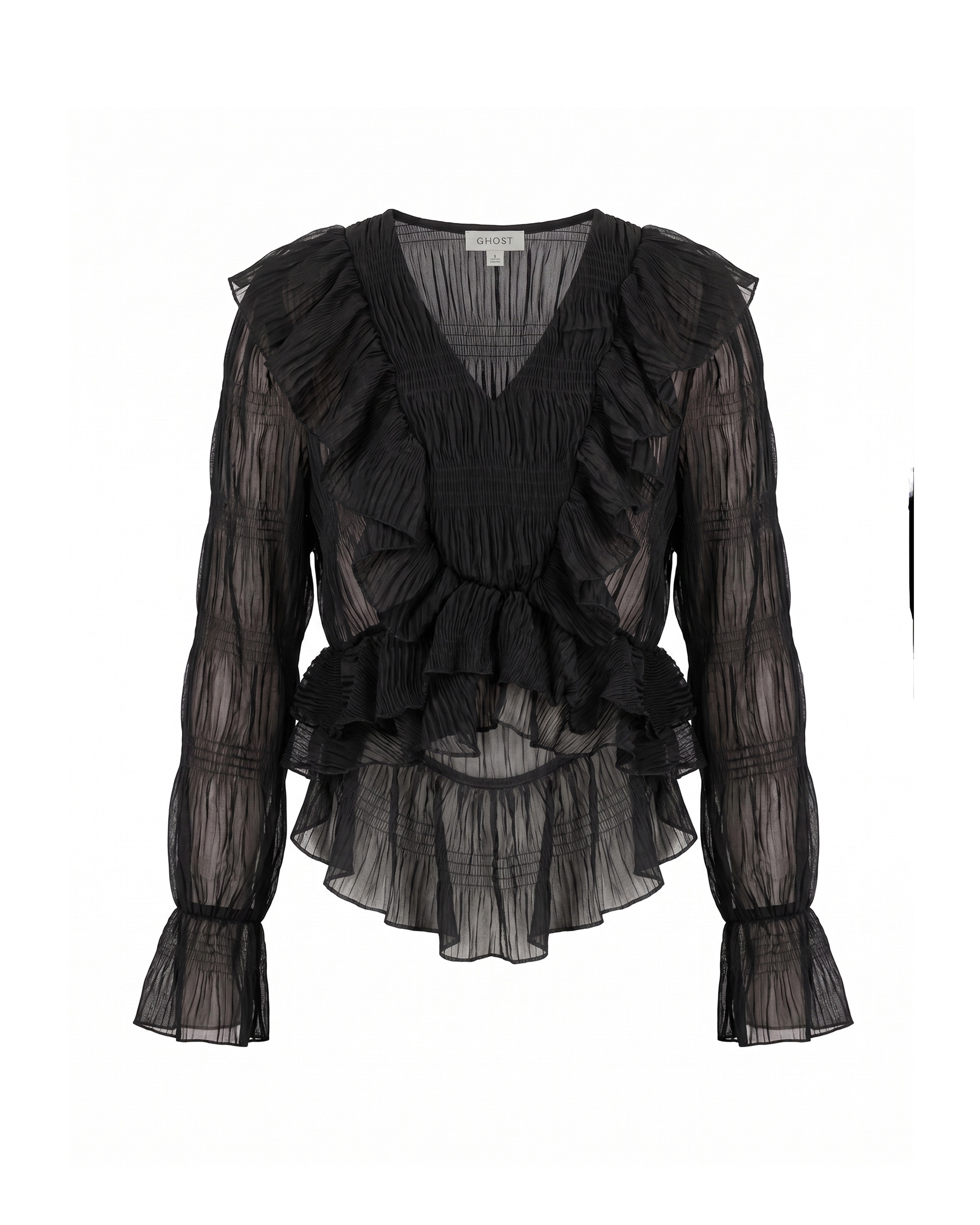 Top de mujer volantes plisado con cuello pico - Tantra - Negro Negro-5
