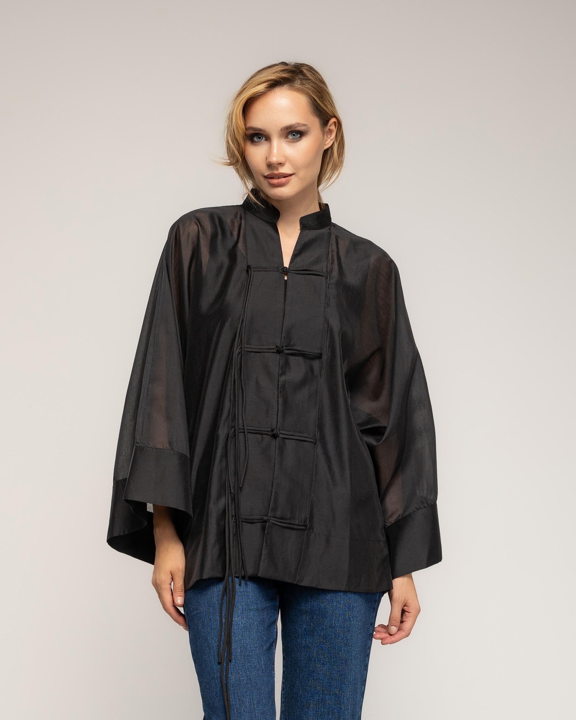Camisa de mujer oversize con tencel con cierre japones - Tantra - Negro Negro-1
