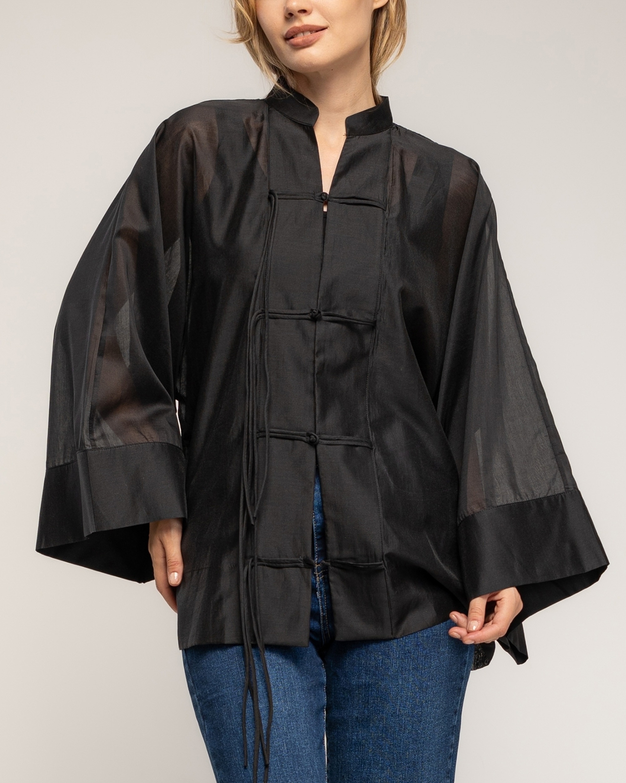 Camisa de mujer oversize con tencel con cierre japones - Tantra - Negro Negro-3