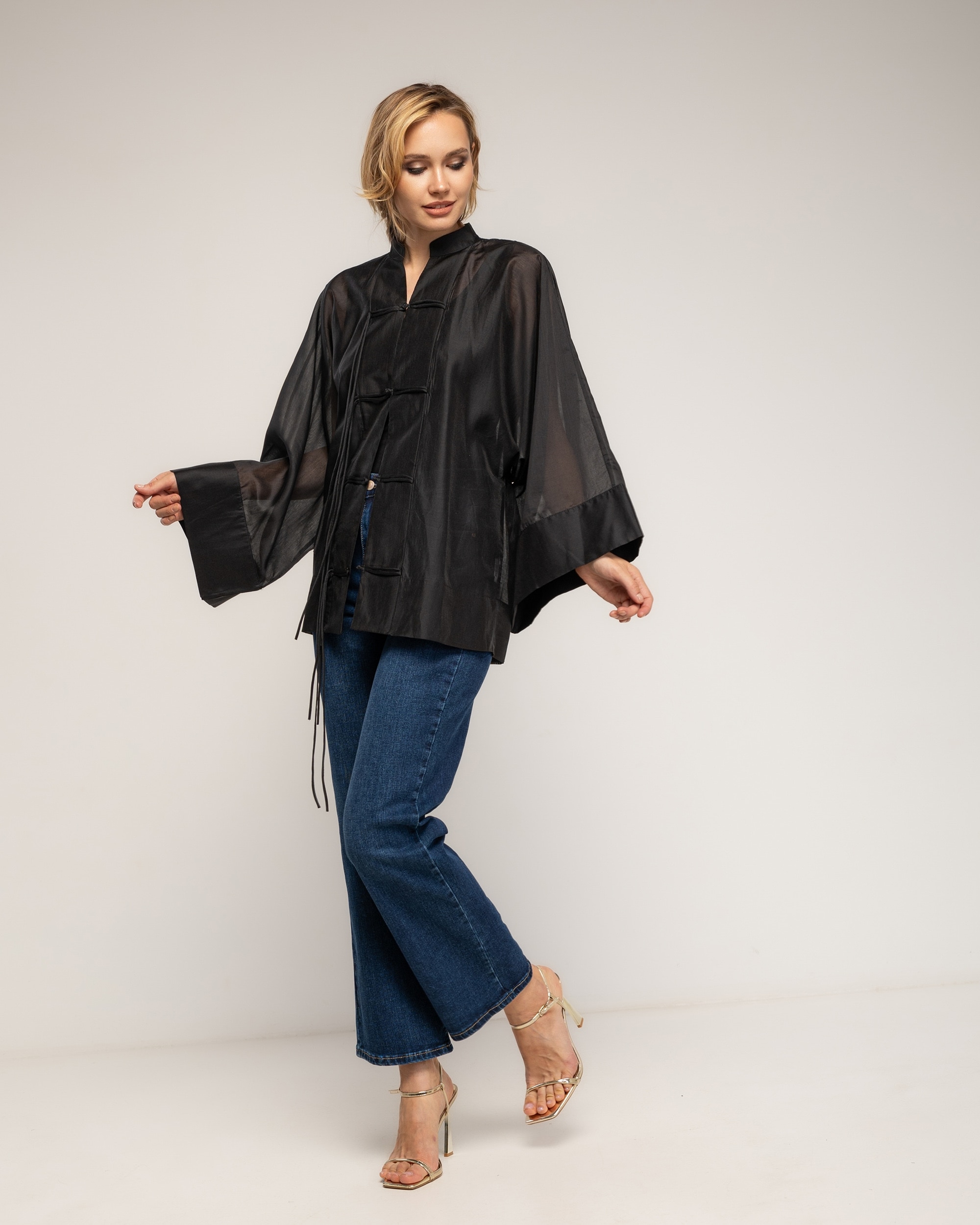 Camisa de mujer oversize con tencel con cierre japones - Tantra - Negro Negro-4