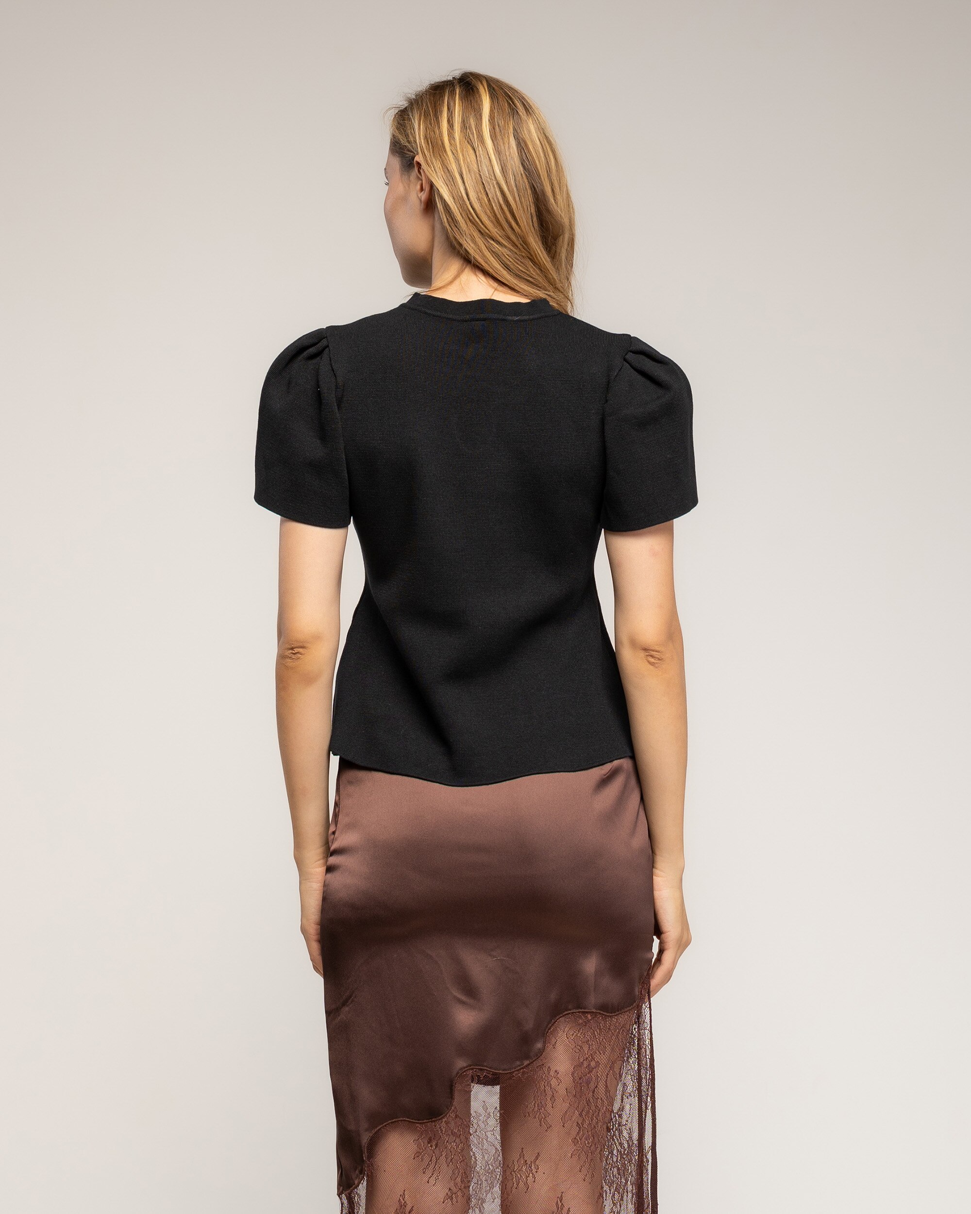 Jersey de mujer de punto fino con pliegues en los hombros - Tantra - Negro Negro-2