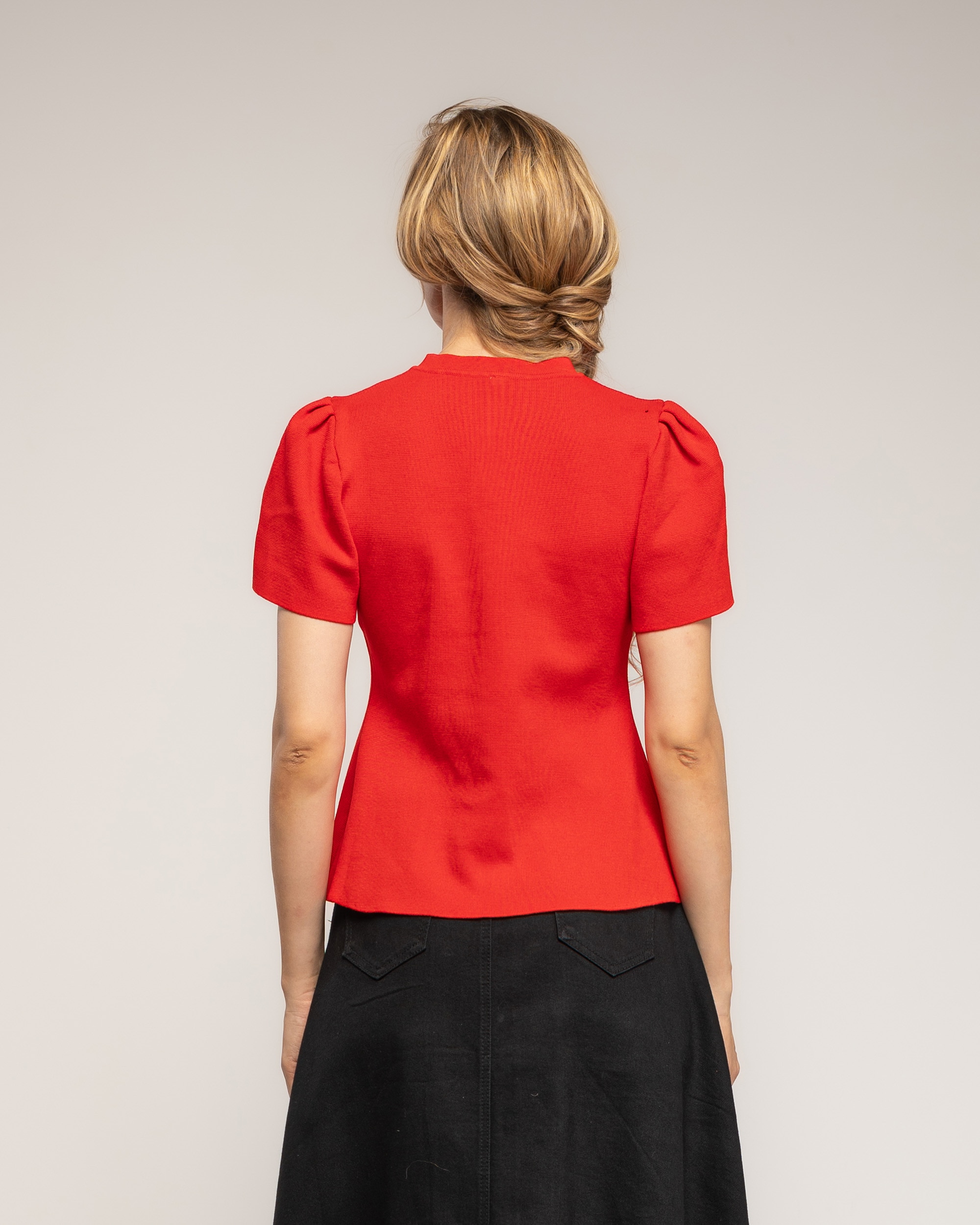 Jersey de mujer de punto fino con pliegues en los hombros - Tantra - Rojo Rojo-2
