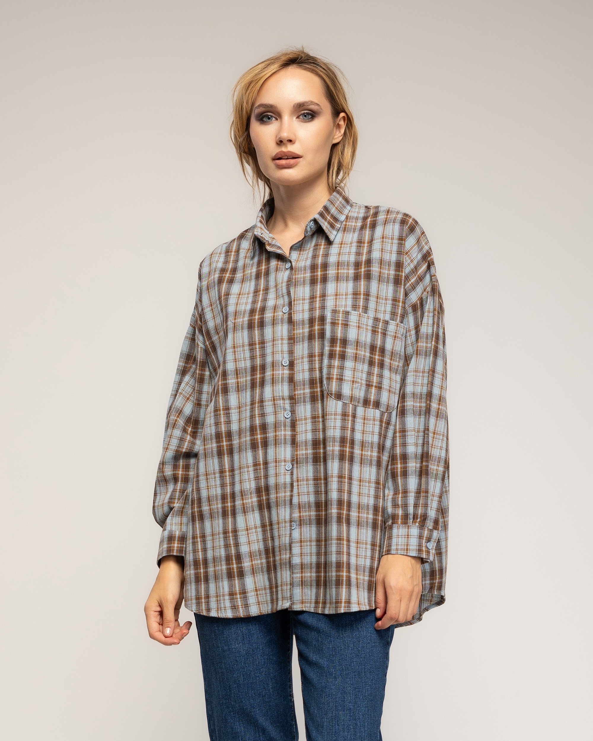 Camisa de mujer 100% algodón de cuadros - Tantra - Azul Azul-1