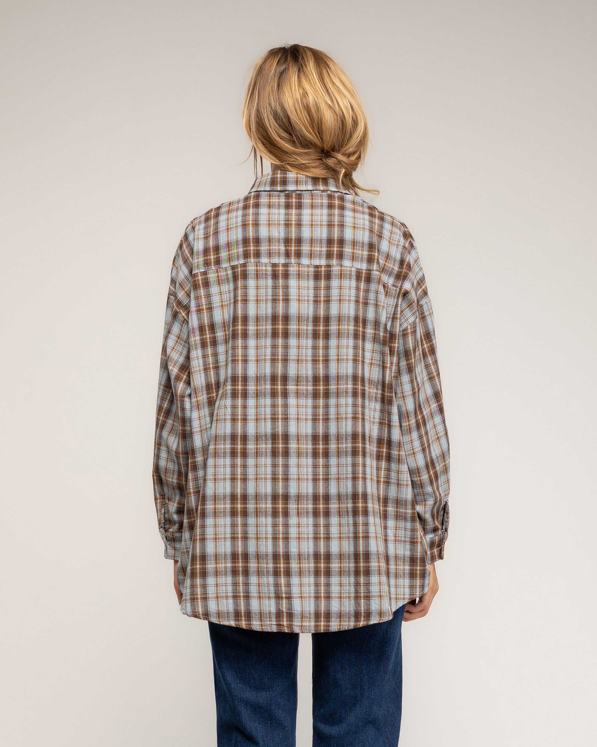 Camisa de mujer 100% algodón de cuadros - Tantra - Azul Azul-2