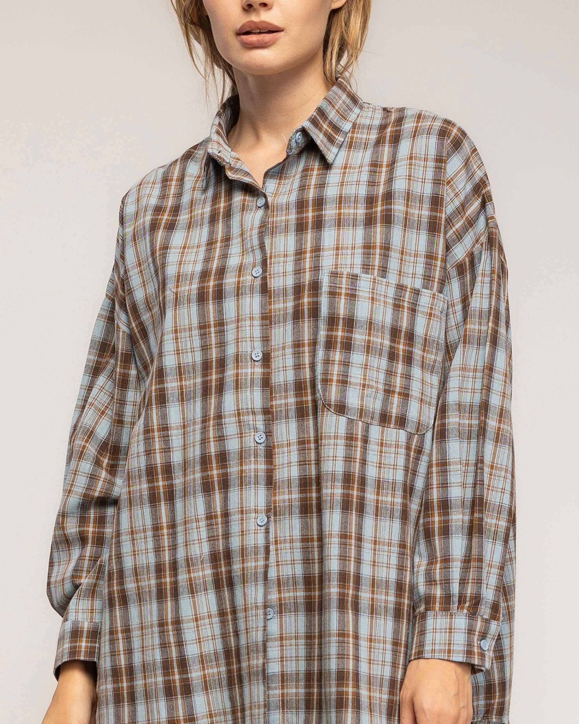 Camisa de mujer 100% algodón de cuadros - Tantra - Azul Azul-3