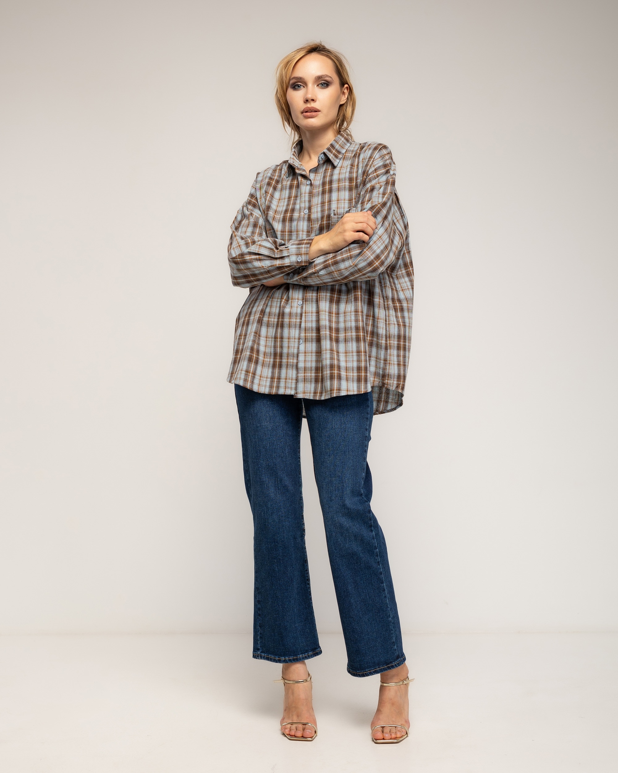 Camisa de mujer 100% algodón de cuadros - Tantra - Azul Azul-4