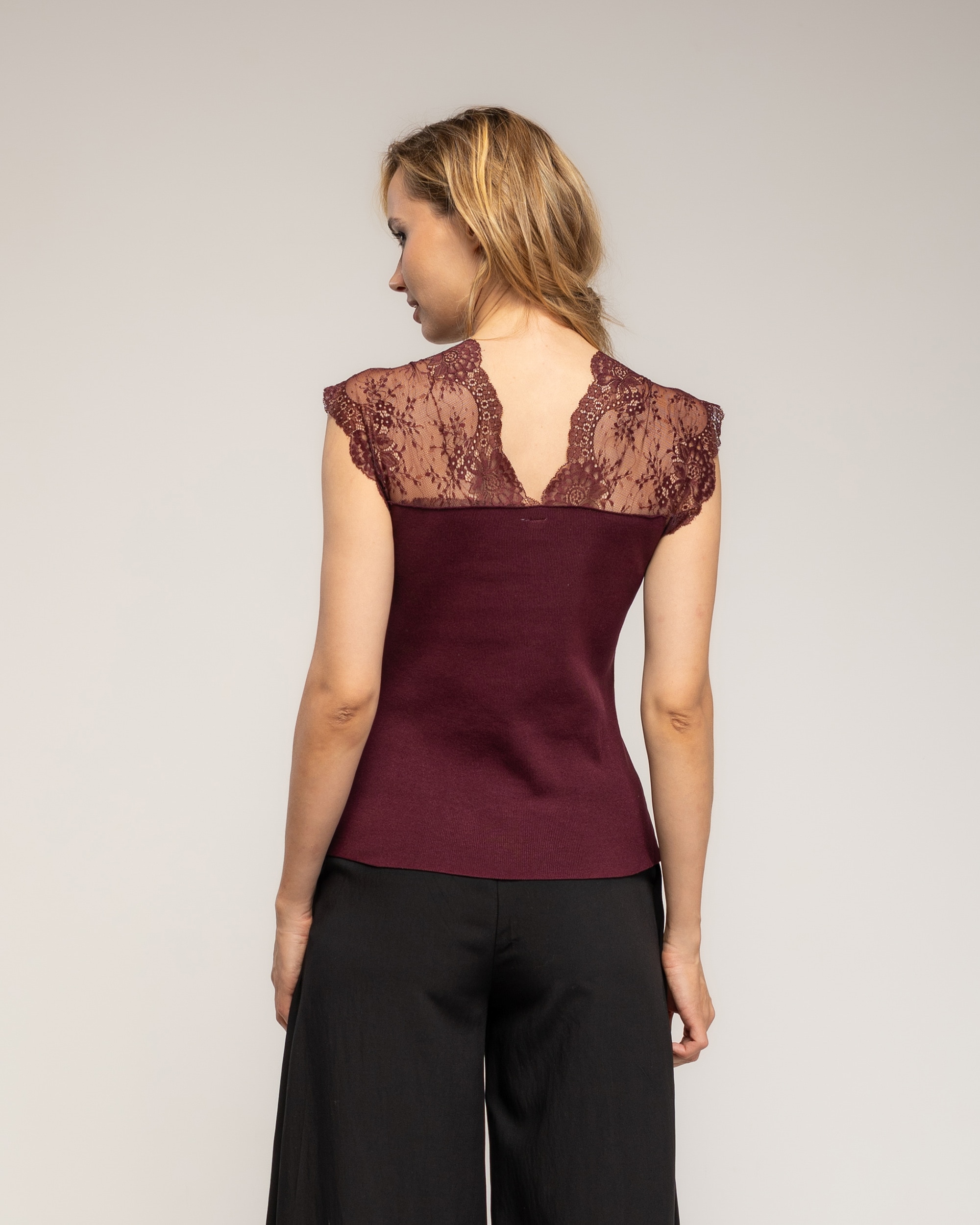 Jersey de mujer de punto con encaje - Tantra - Burdeos Burdeos-2