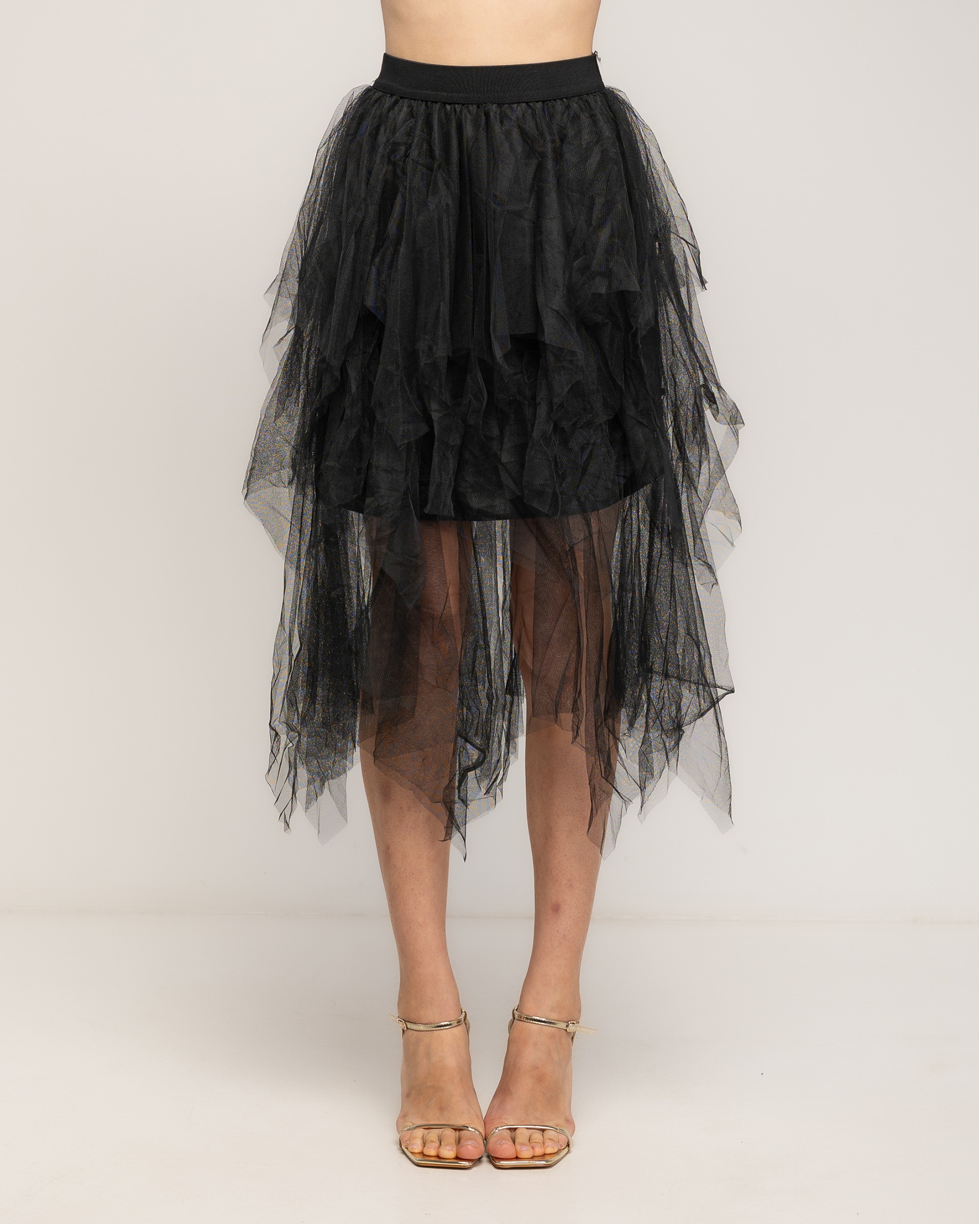 Falda de tul midi con cintura elastica y largo irregular - Tantra - Negro Negro-2