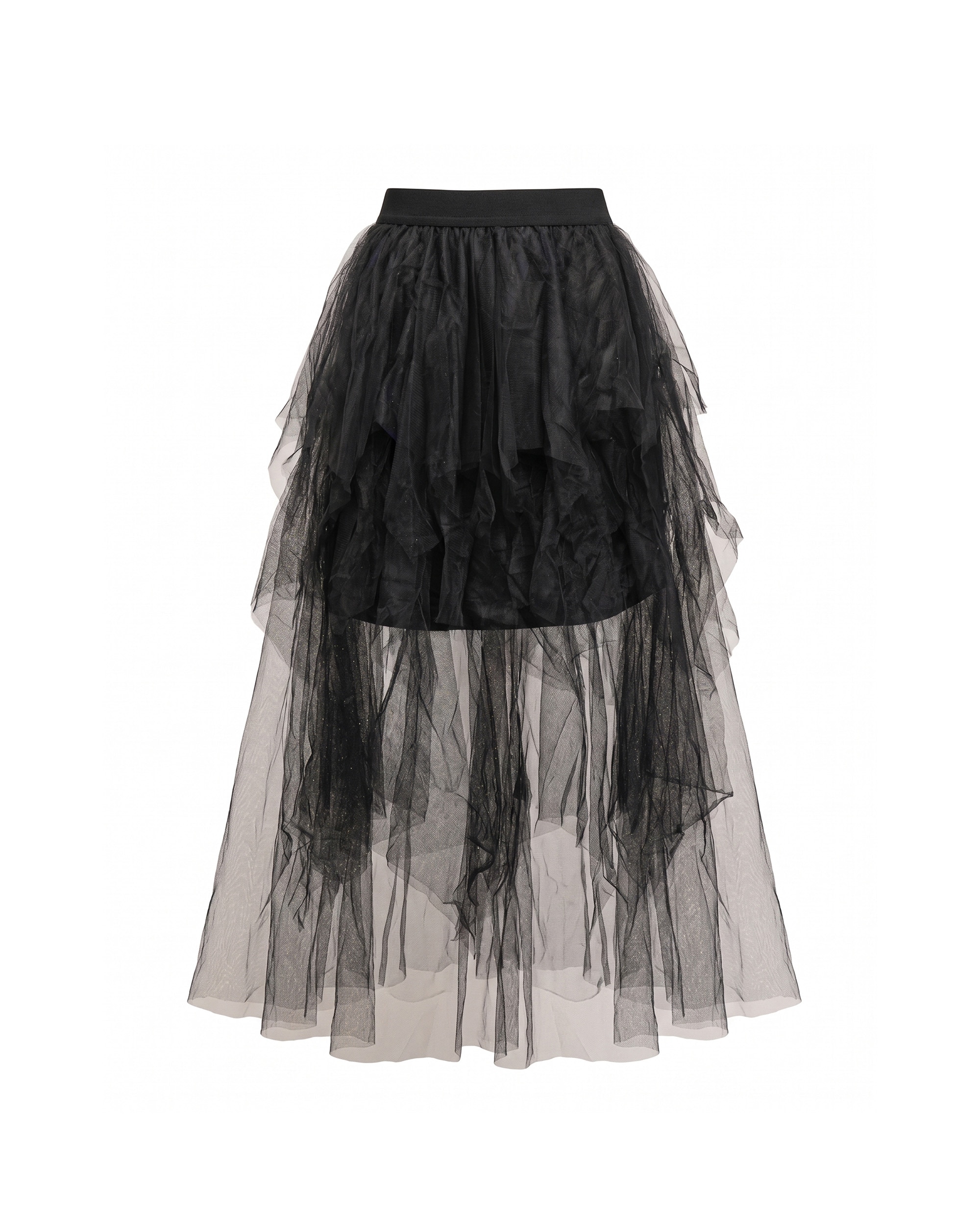Falda de tul midi con cintura elastica y largo irregular - Tantra - Negro Negro-5