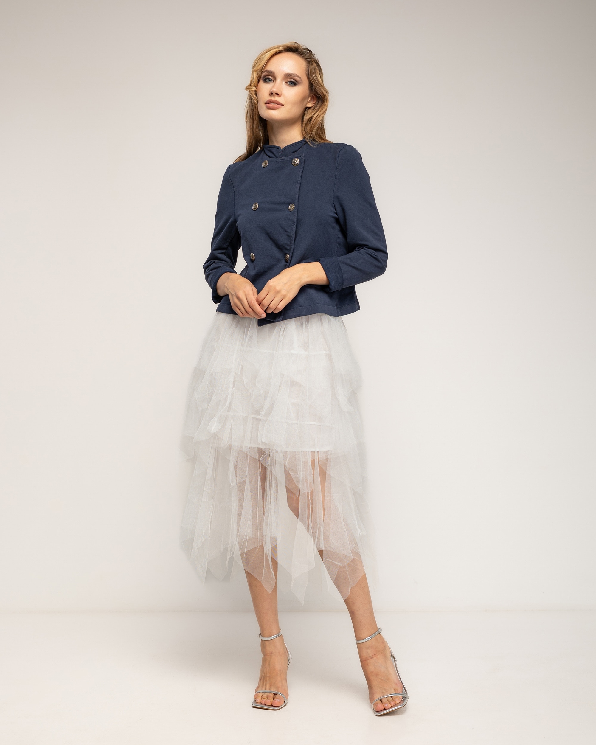 Falda de tul midi con cintura elastica y largo irregular - Tantra - Blanco Blanco-1
