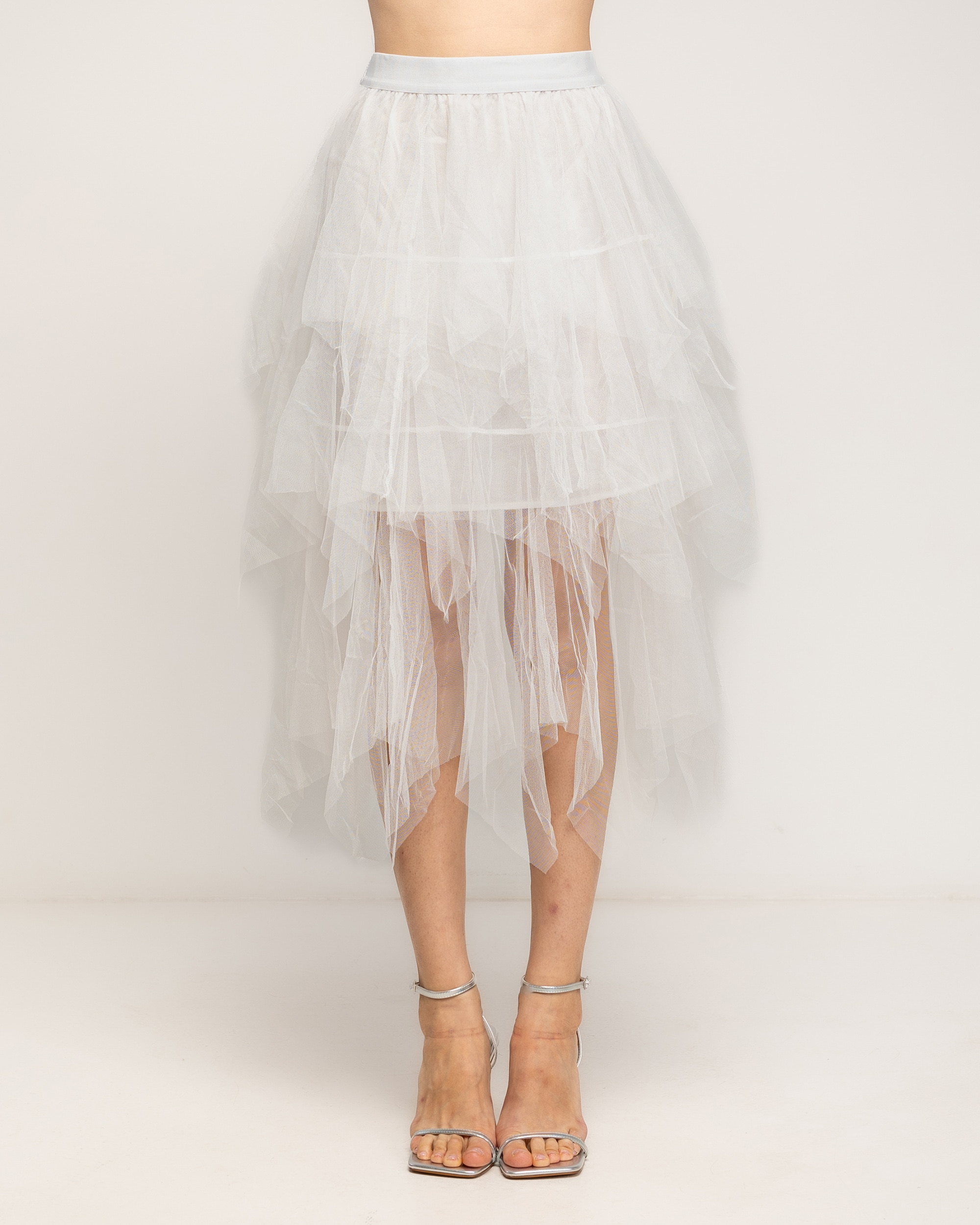 Falda de tul midi con cintura elastica y largo irregular - Tantra - Blanco Blanco-2