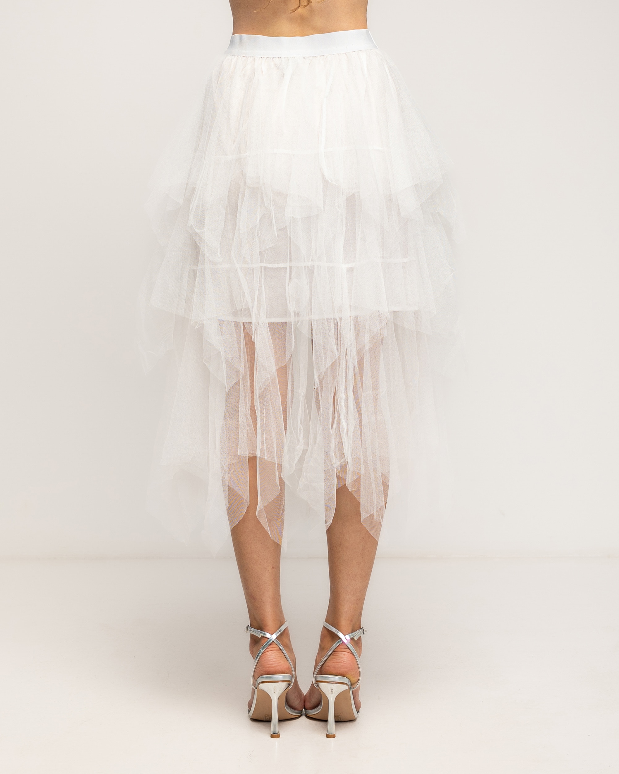 Falda de tul midi con cintura elastica y largo irregular - Tantra - Blanco Blanco-3
