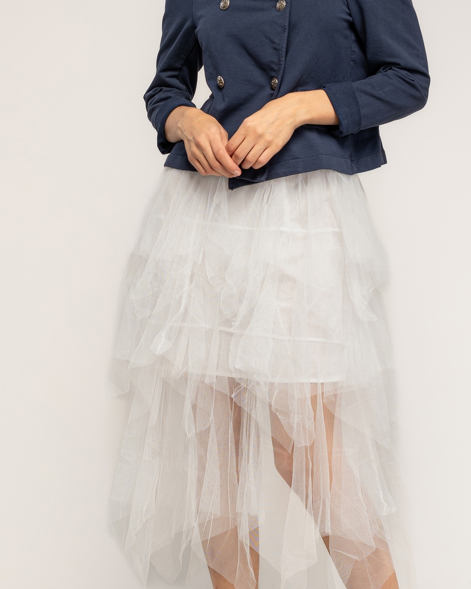 Falda de tul midi con cintura elastica y largo irregular - Tantra - Blanco Blanco-4