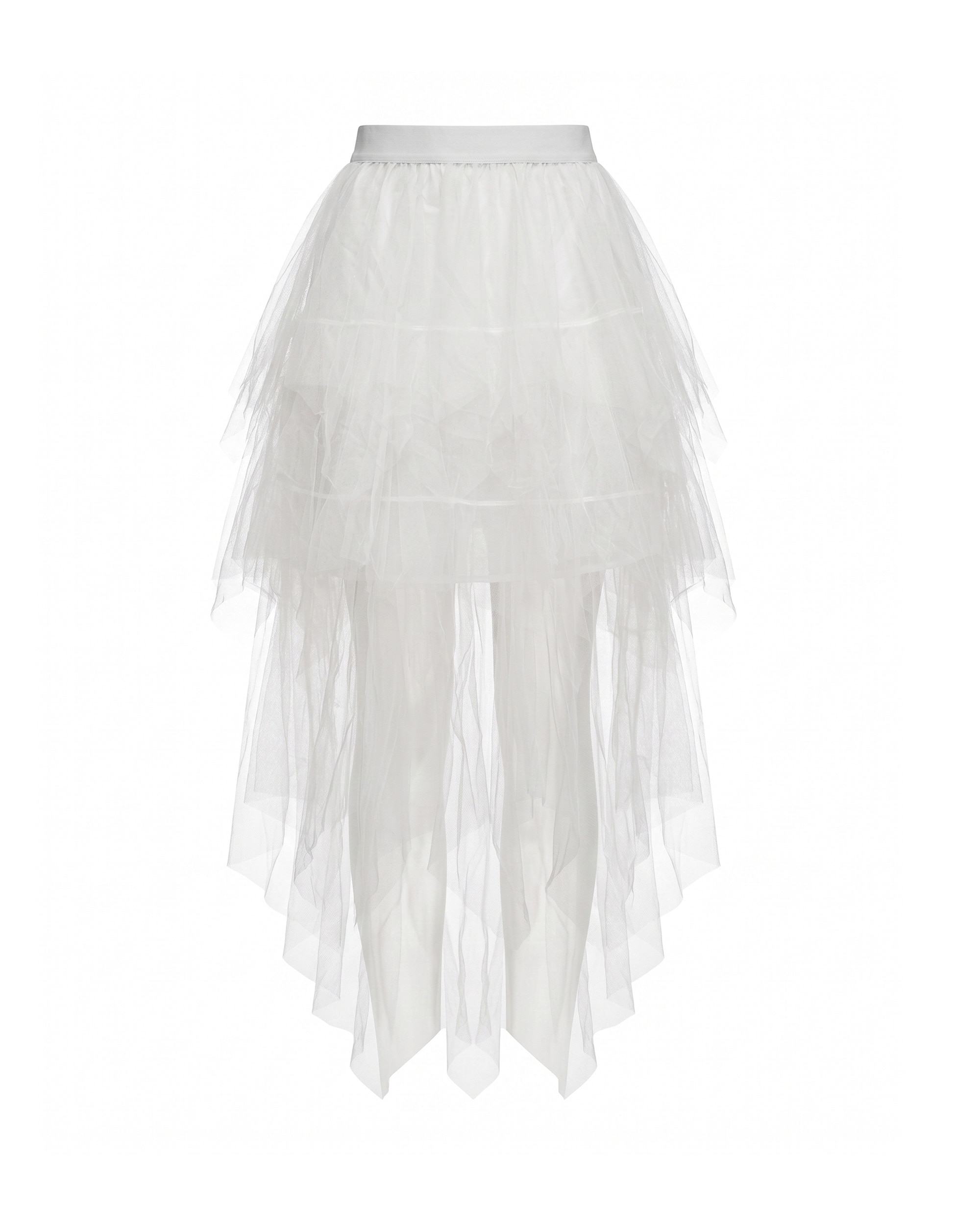 Falda de tul midi con cintura elastica y largo irregular - Tantra - Blanco Blanco-5