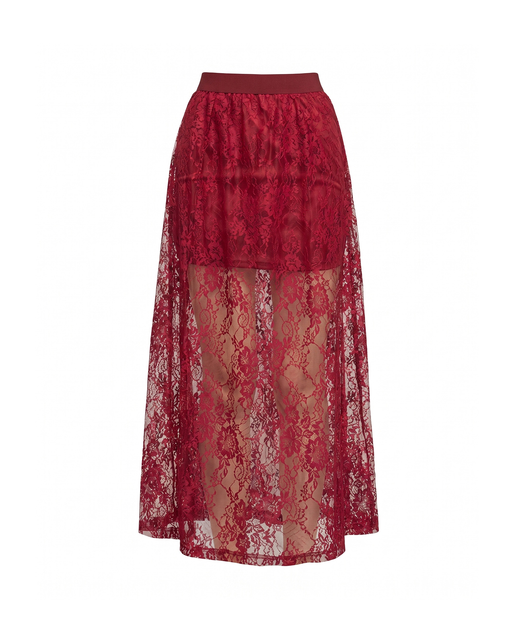 Falda midi de encaje con cintura elástica - Tantra - Burdeos Burdeos-5