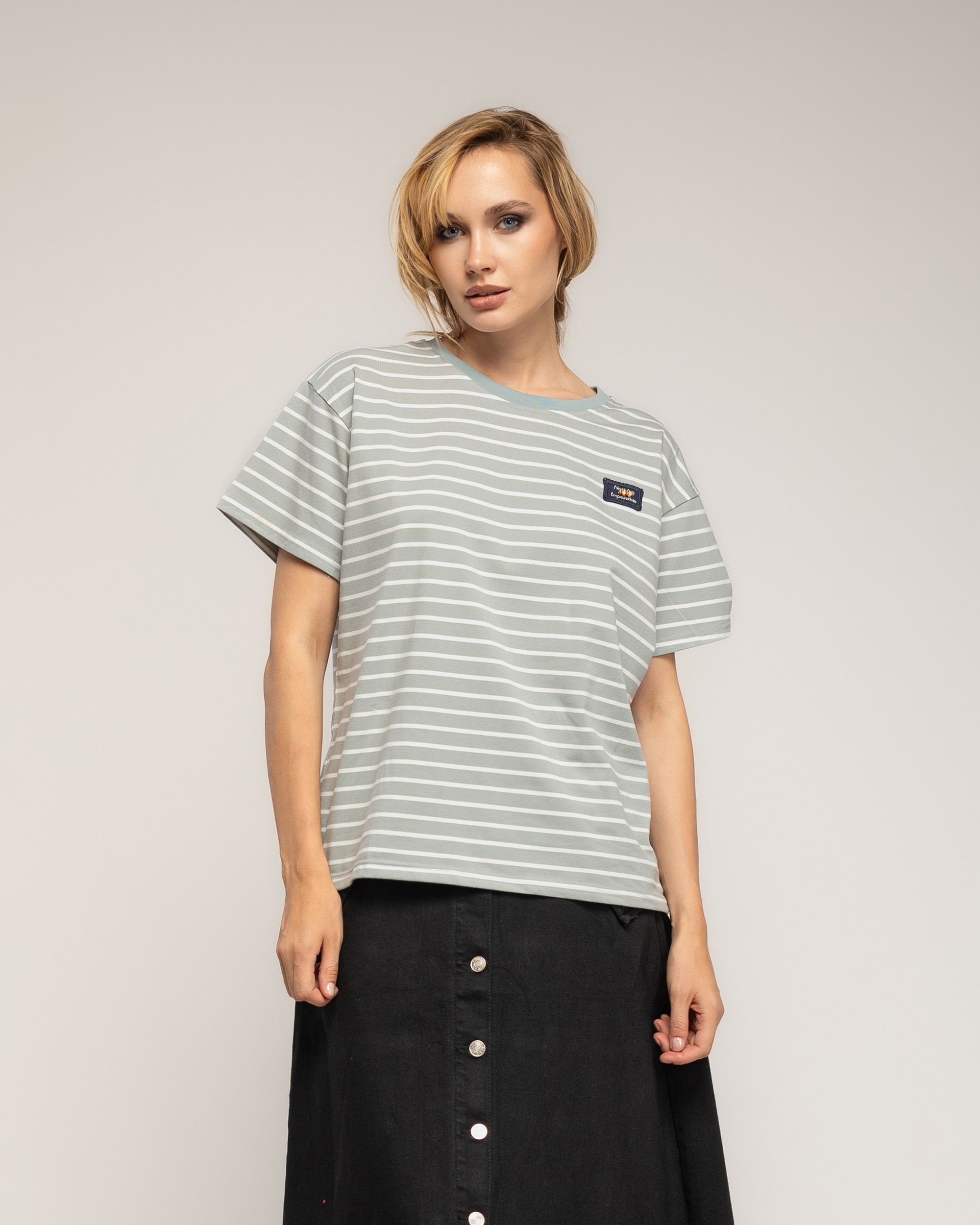 Camiseta de mujer 100% algodón de rayas gruesas - Tantra - Verde militar Verde militar-1